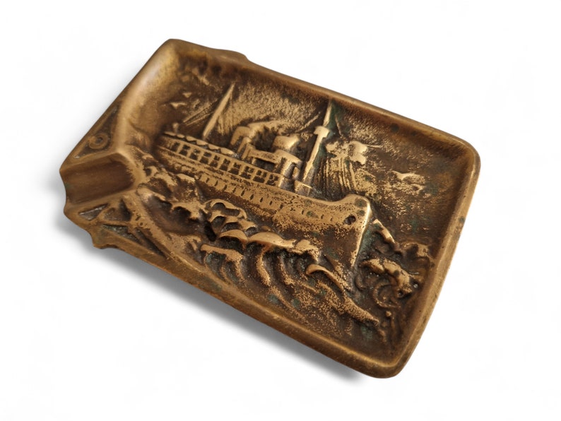 Brass Ashtray with Ocean Steam Liner