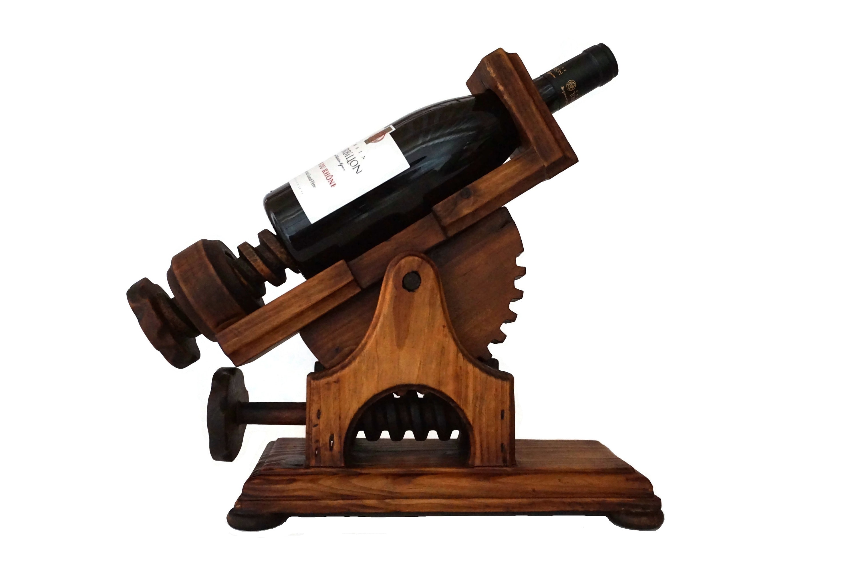 French Wine Decanting Cradle, Hand Carved Wood Bottle Holder