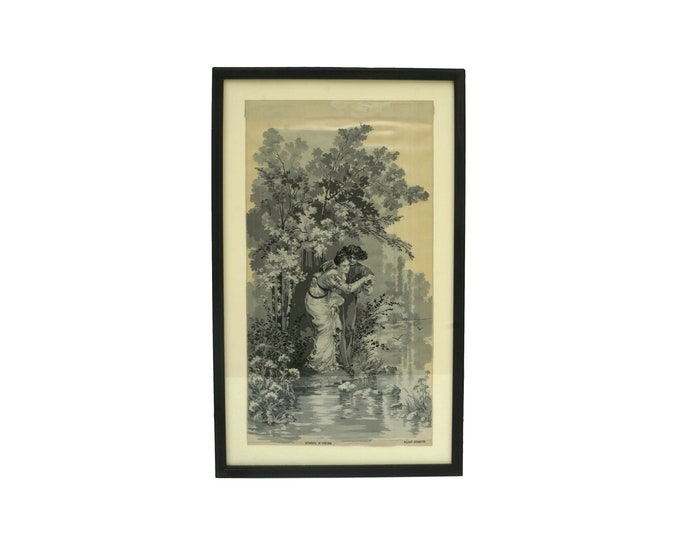 Antique Silk Stevengraph of Courting Couple by Staron & Meyer, Framed Romantic French Woven Textile Art