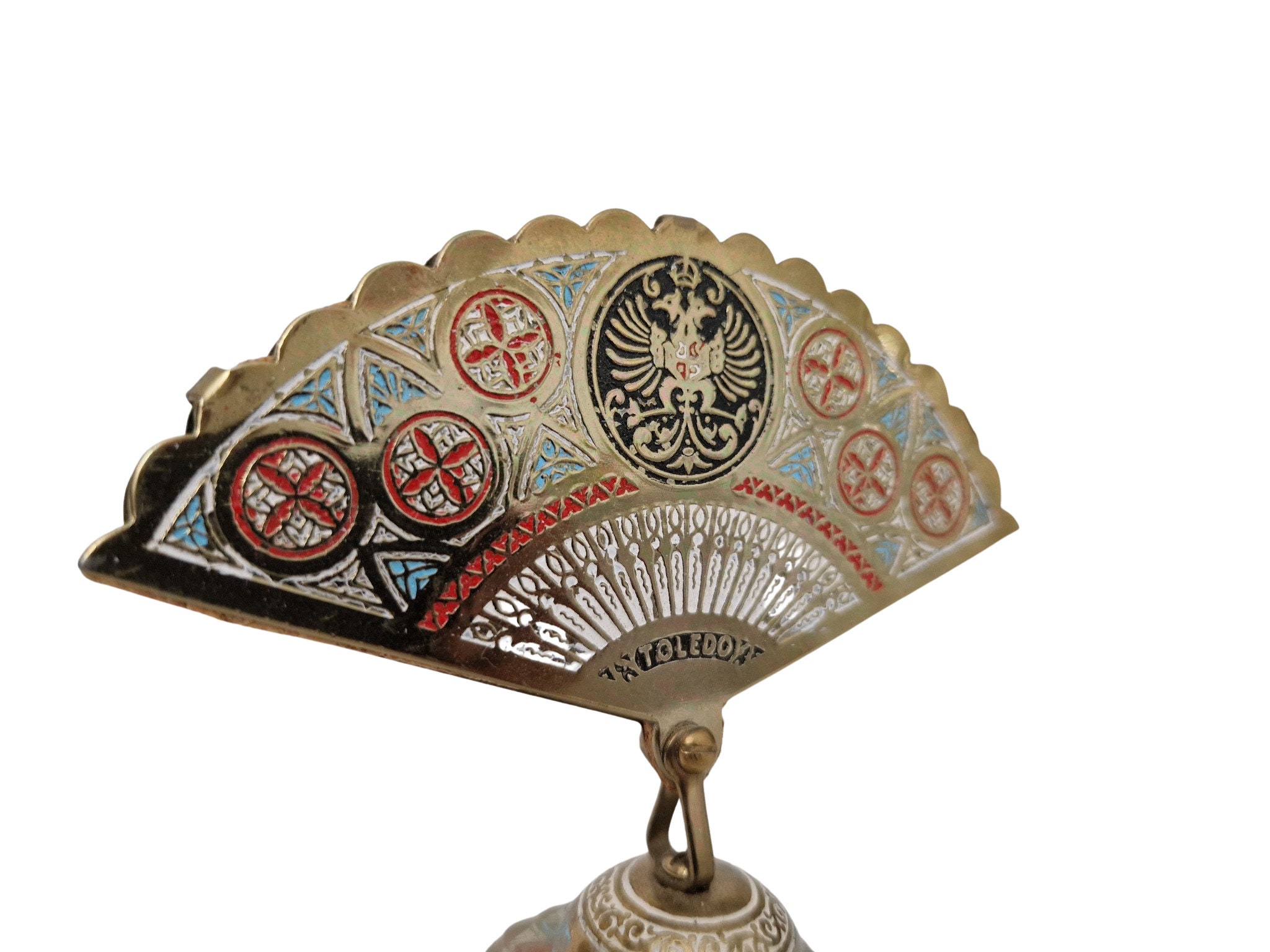 Toledo Brass Sword Cocktail Picks in Spanish Fan Stand, Vintage