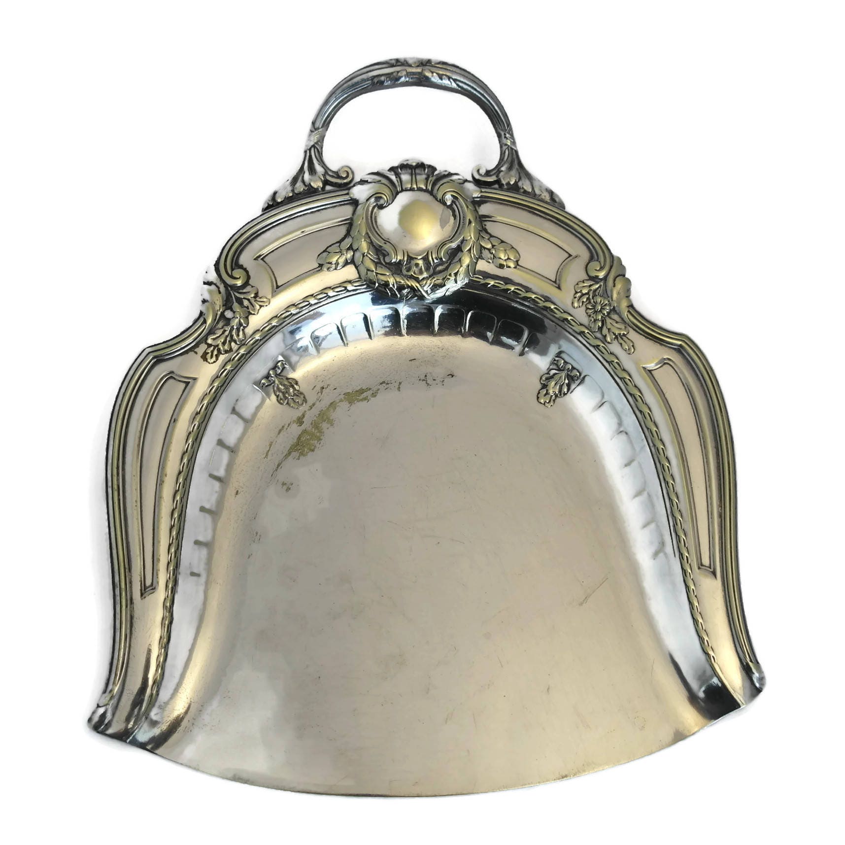 Antique Crumb Tray and Brush Set. French Table Decor. Silver Plate