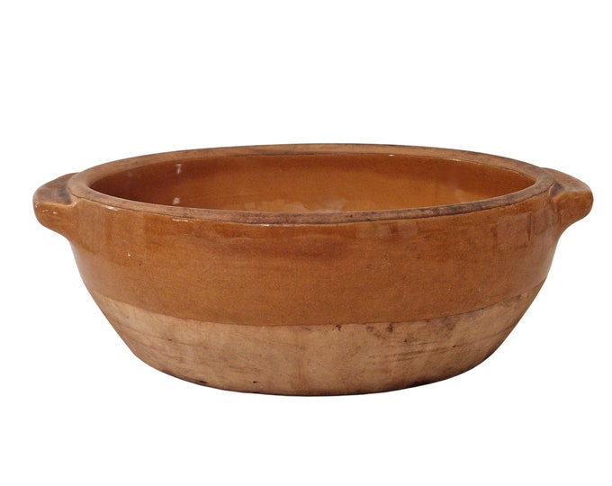 Antique Provencal Terracotta Bowl, French Rustic Half Glazed Table Centerpiece Dish