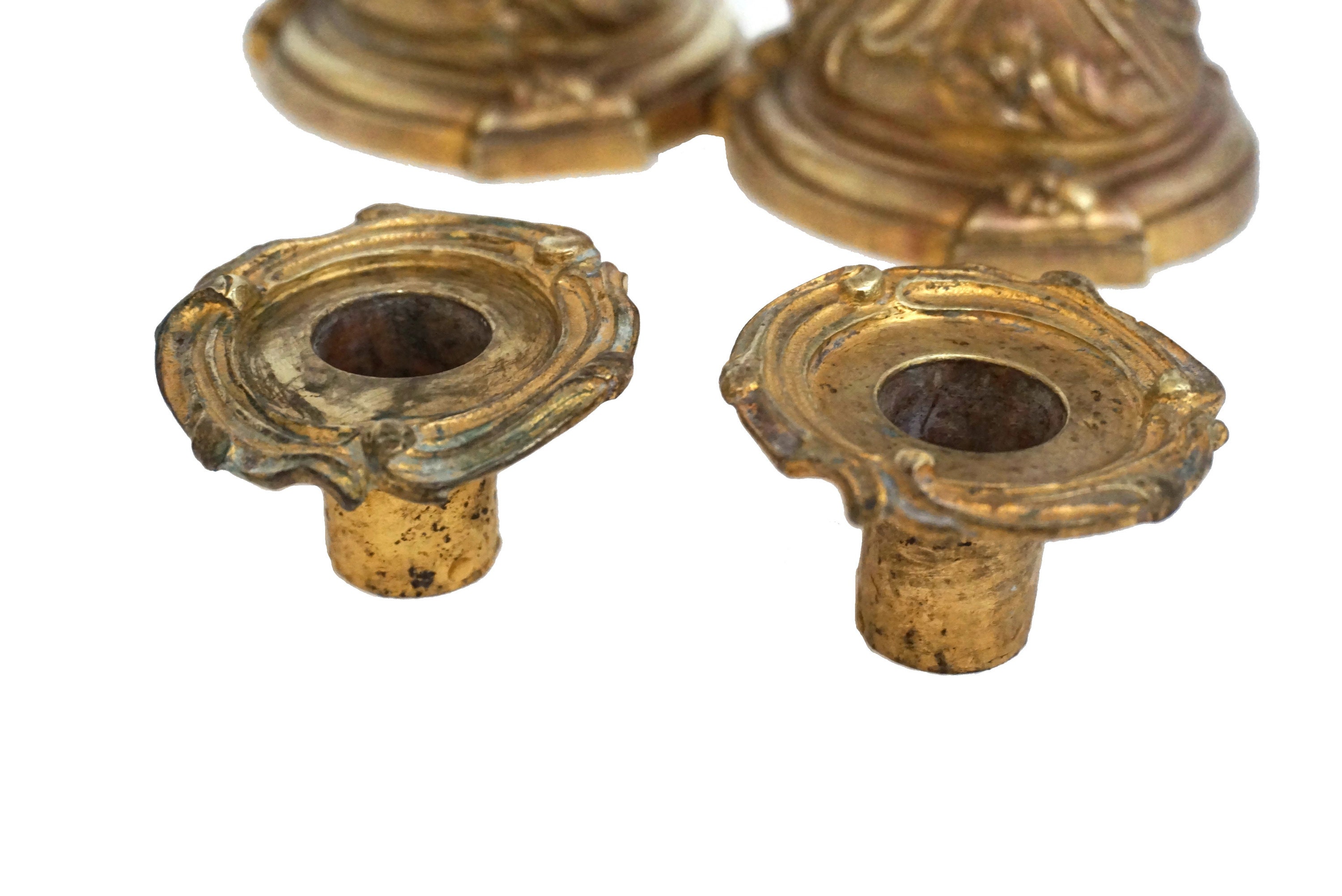 Antique French Bronze Candle Holder Pair, Louis XV Style Home Decor