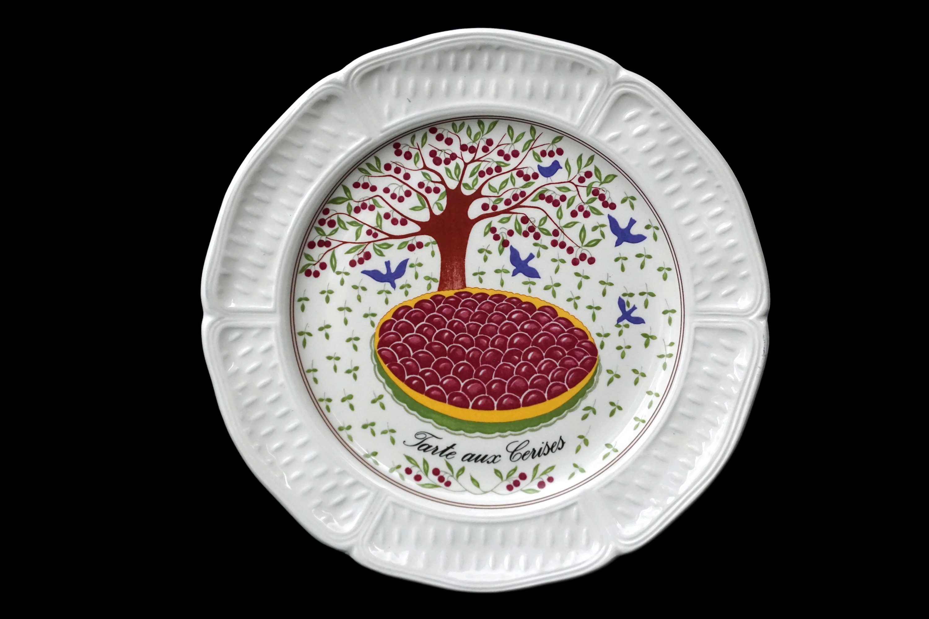 French Porcelain Cocktail Plates with Fruit Tarts, Set of 6 Gien China