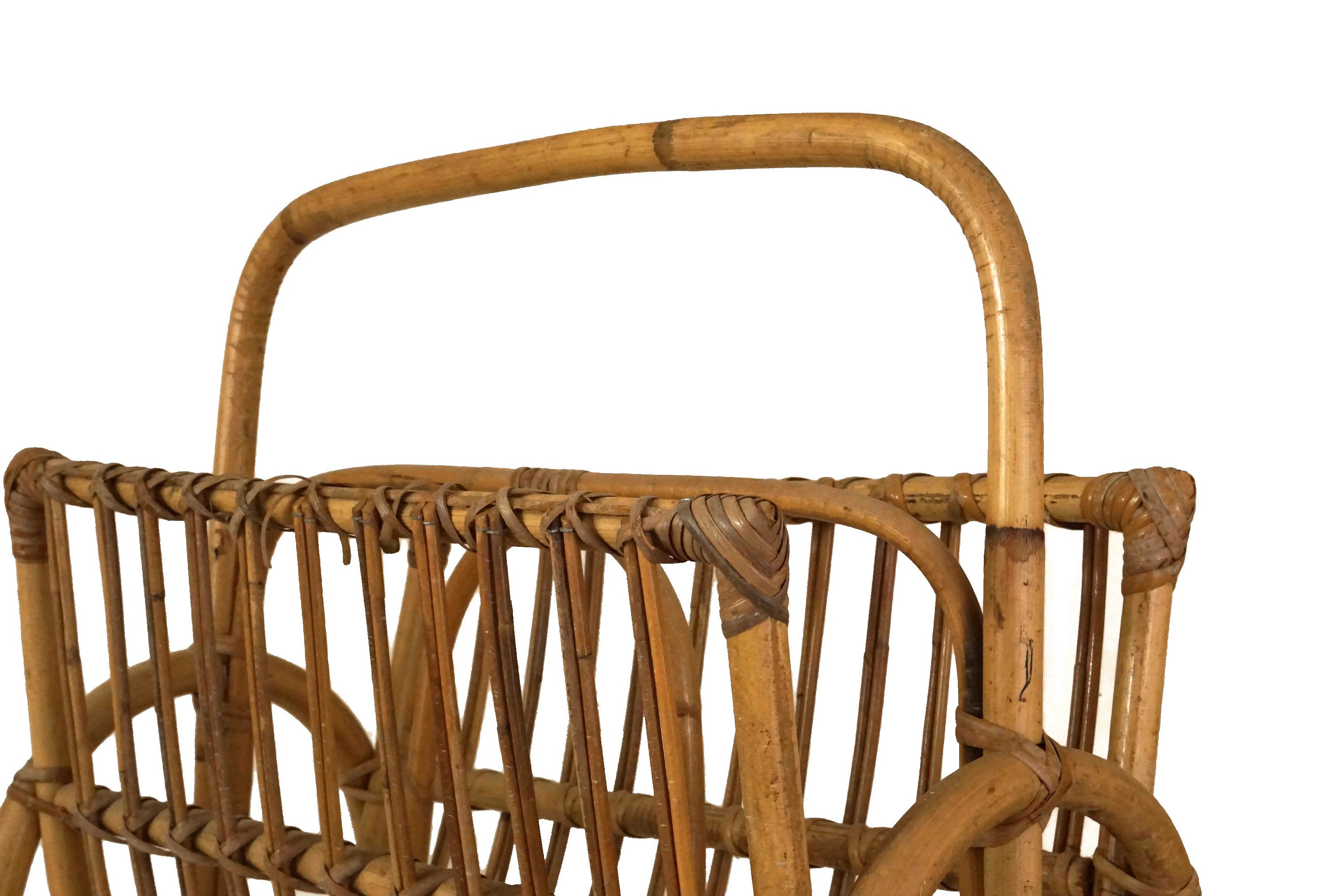 Vintage Bamboo Rattan Magazine rack, Boho Newspaper Holder