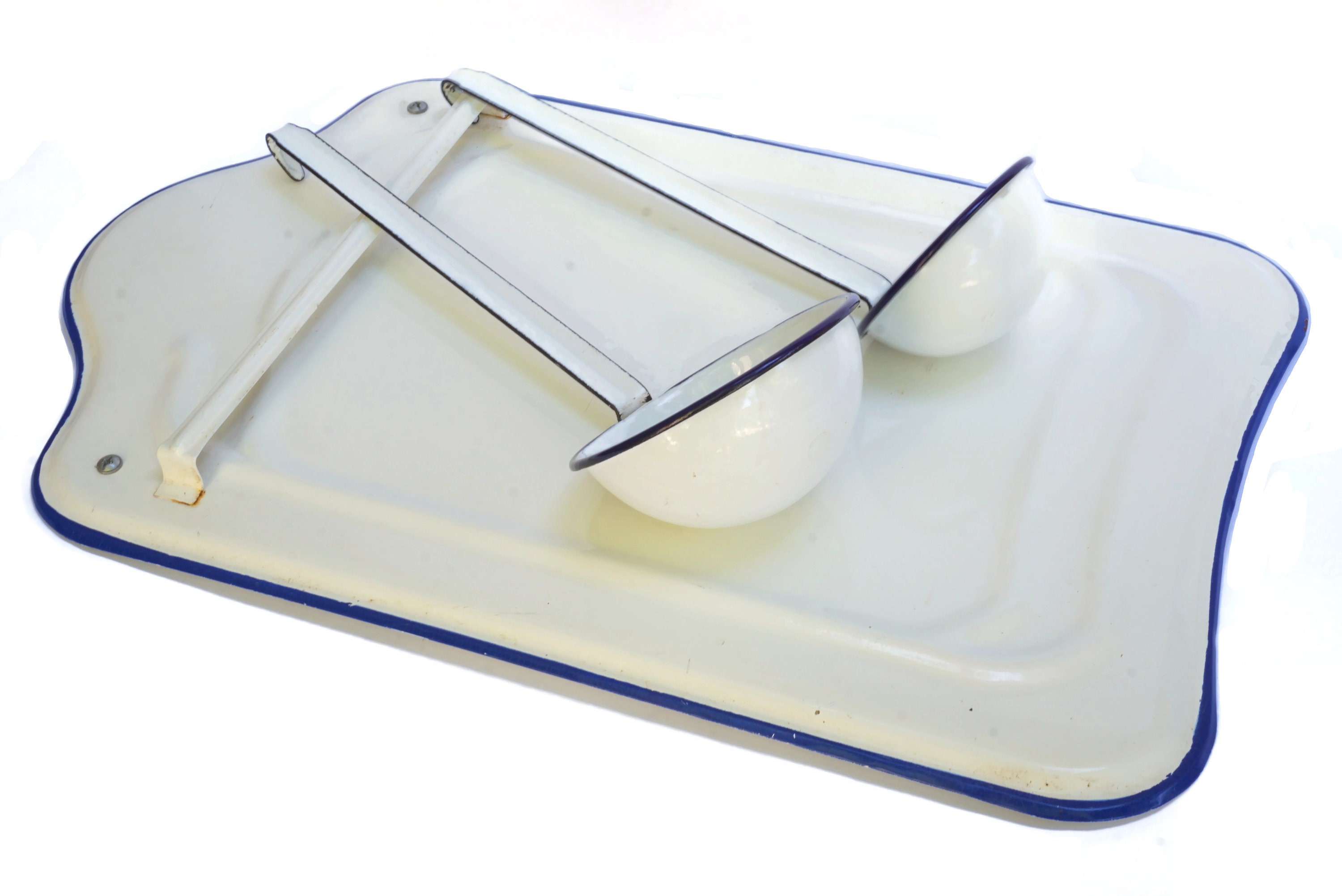 Enamel Kitchen Utensil Rack Holder with Ladles and Skimmer, French