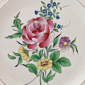 Hand Painted French Faience Plate with Roses and Lattice Cutwork Border, Country Kitchen Wall Hanging Decor image 4