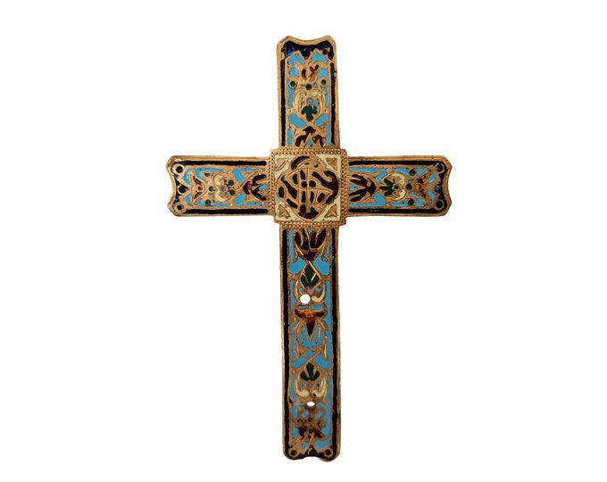 French Antique Enamel Cross with IHS Christogram