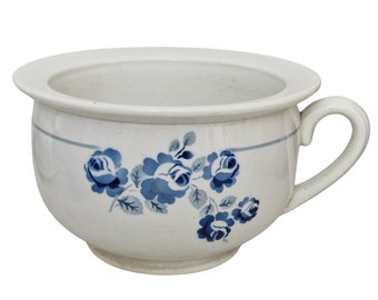 French Porcelain Chamber Pot with Blue roses Transferware by Saint Amand