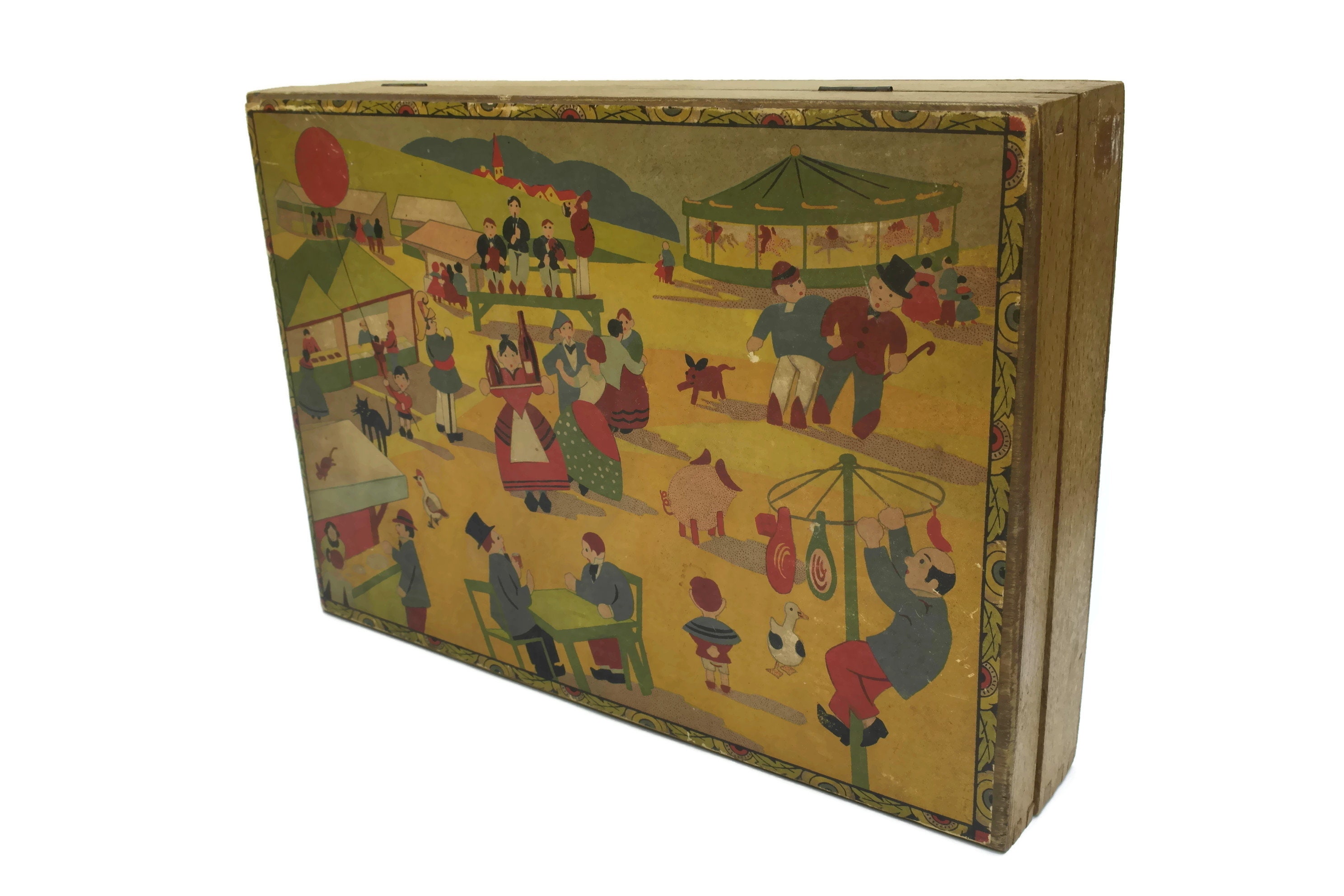 Antique Wooden Blocks Cube Puzzle. 1920s Building Blocks Toy. Gift for