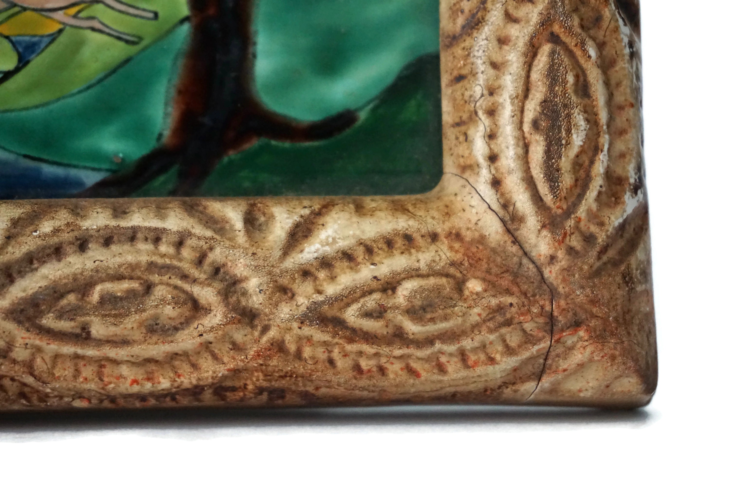 Ceramic Art Deco Deer Wall Hanging Tile, Hand Painted Woodland Gazelle