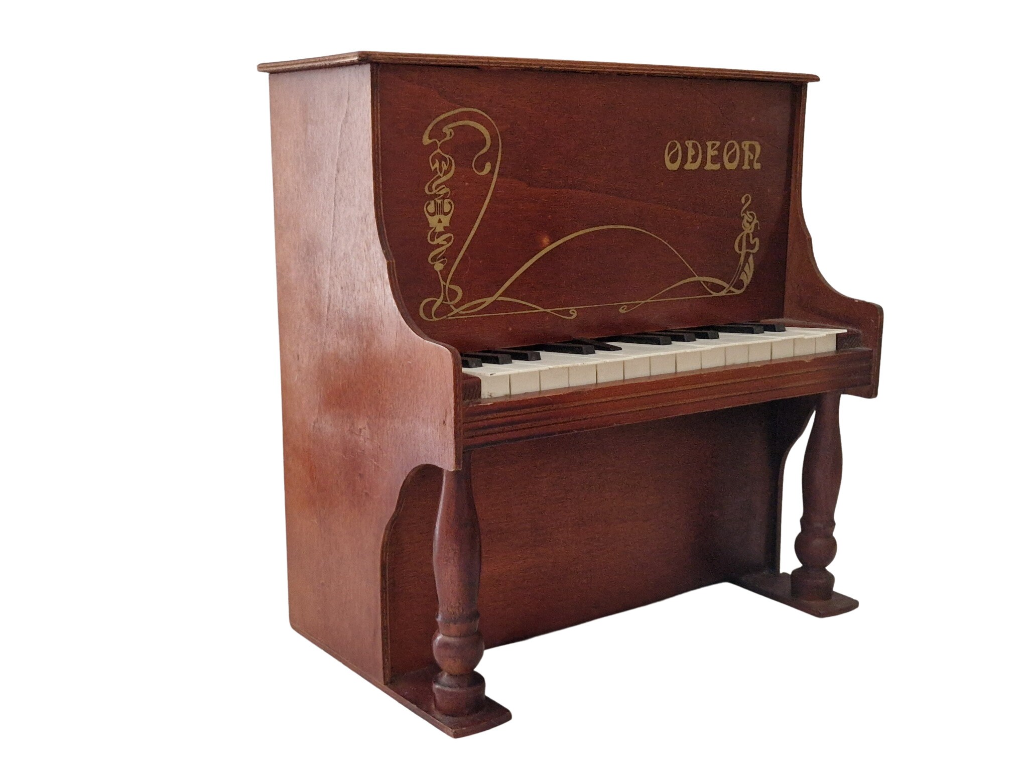 French Wooden Toy Piano by Odeon, Miniature Upright Keyboard