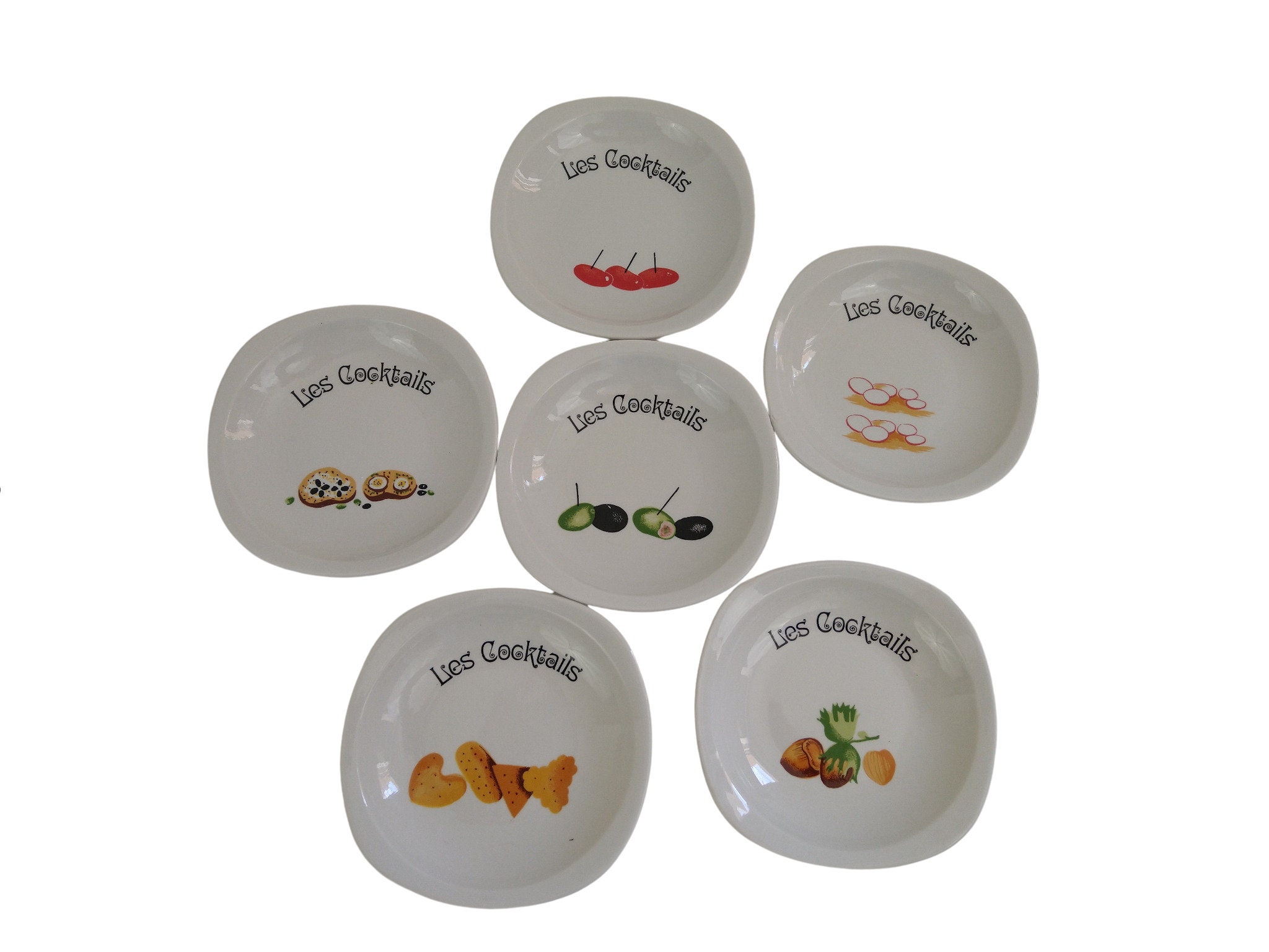 Français Assiettes de Cocktail en Porcelaine Ensemble 6, Bols Canape d'apéritif Céramique, Plats d'o