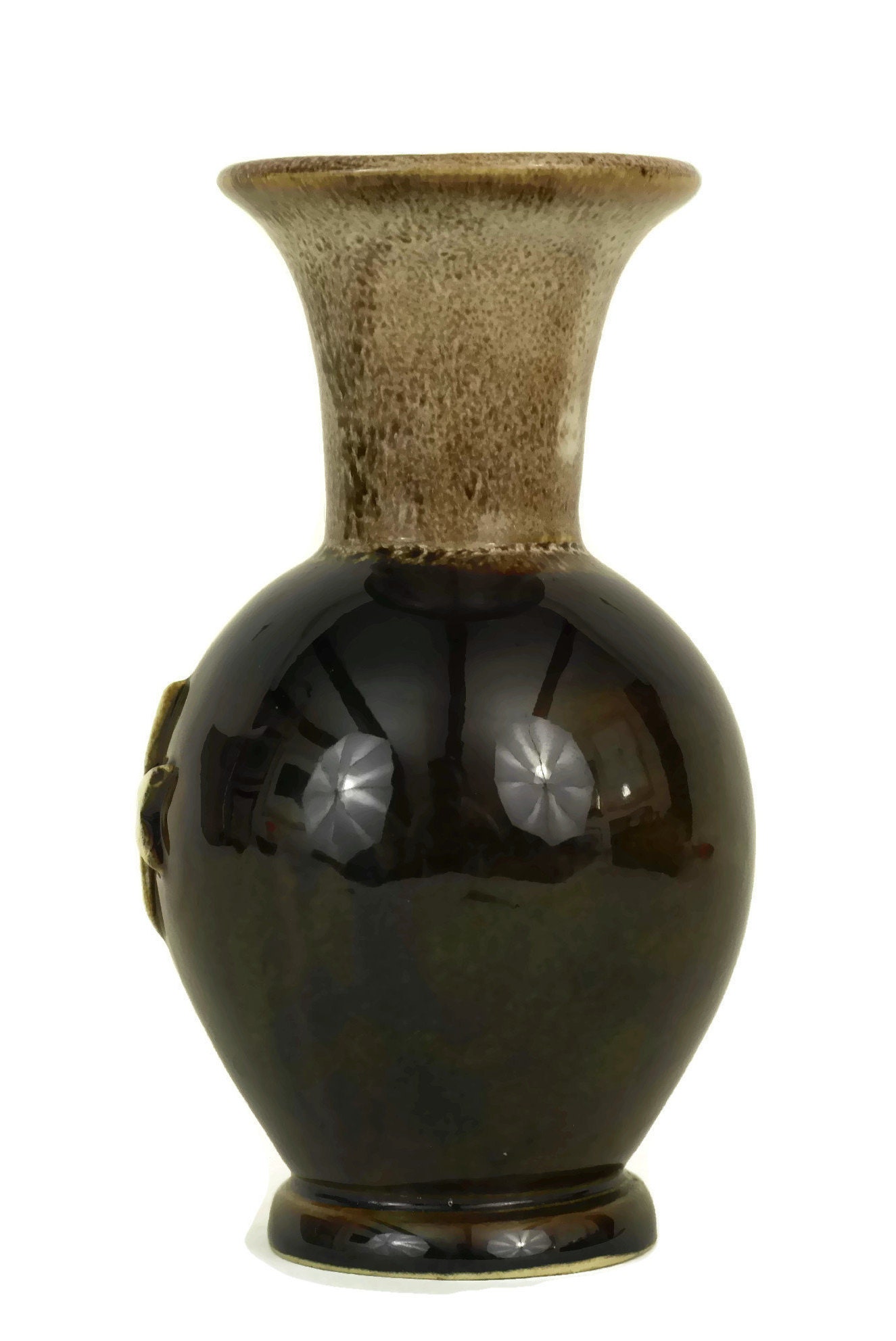 Small Brown Pottery Vase with Maltese Cross by Peter The Potter