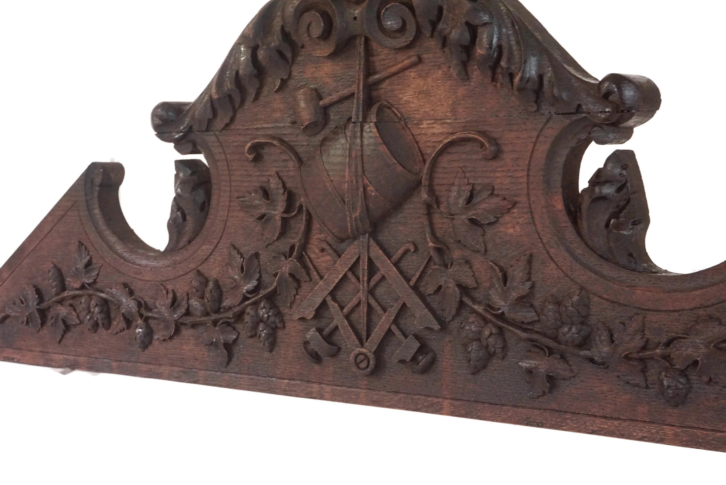 Antique Masonic Carved Wood Pediment, French Free Mason Furniture