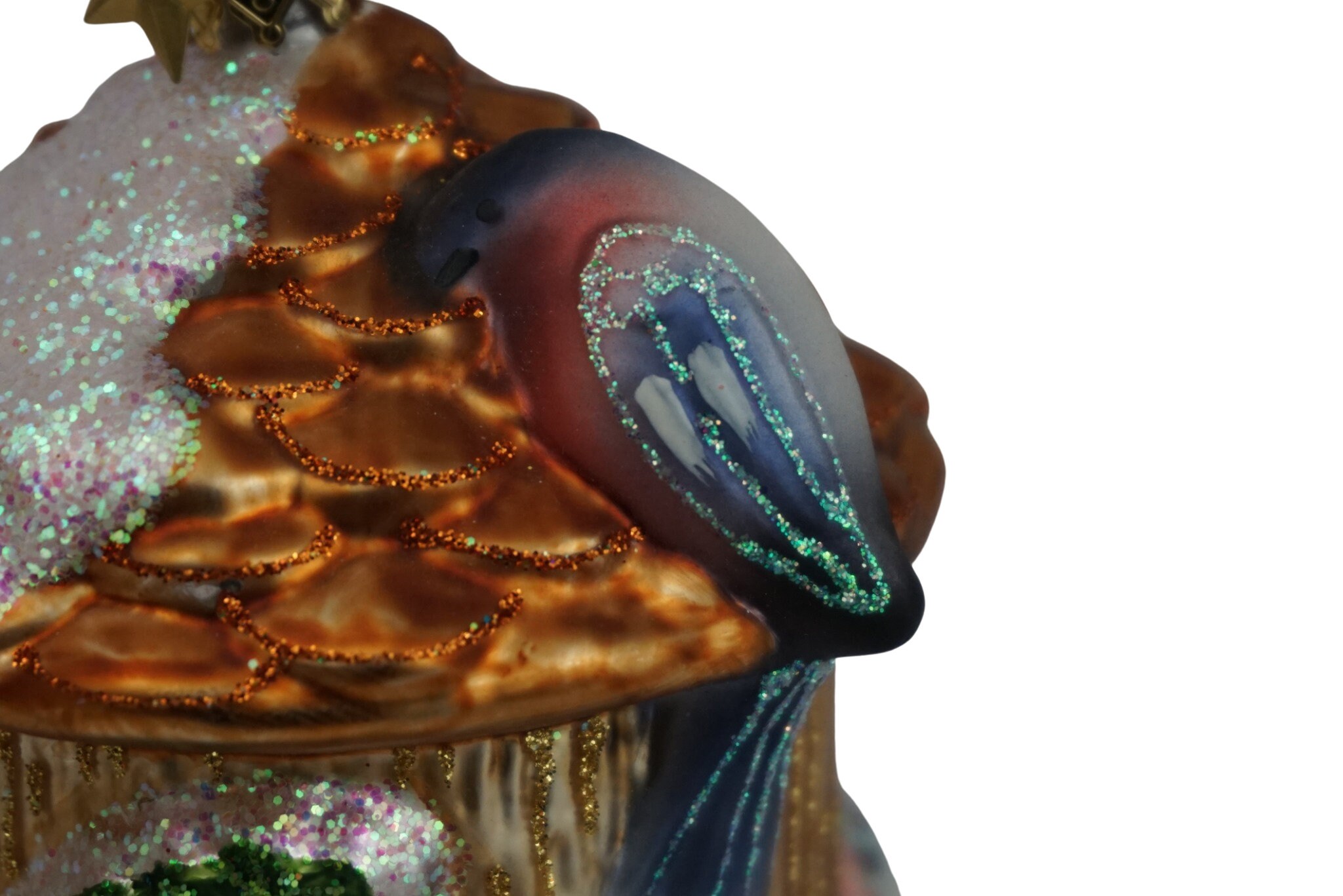 Vintage German Glass Christmas Tree Ornament with Birds and Birdhouse