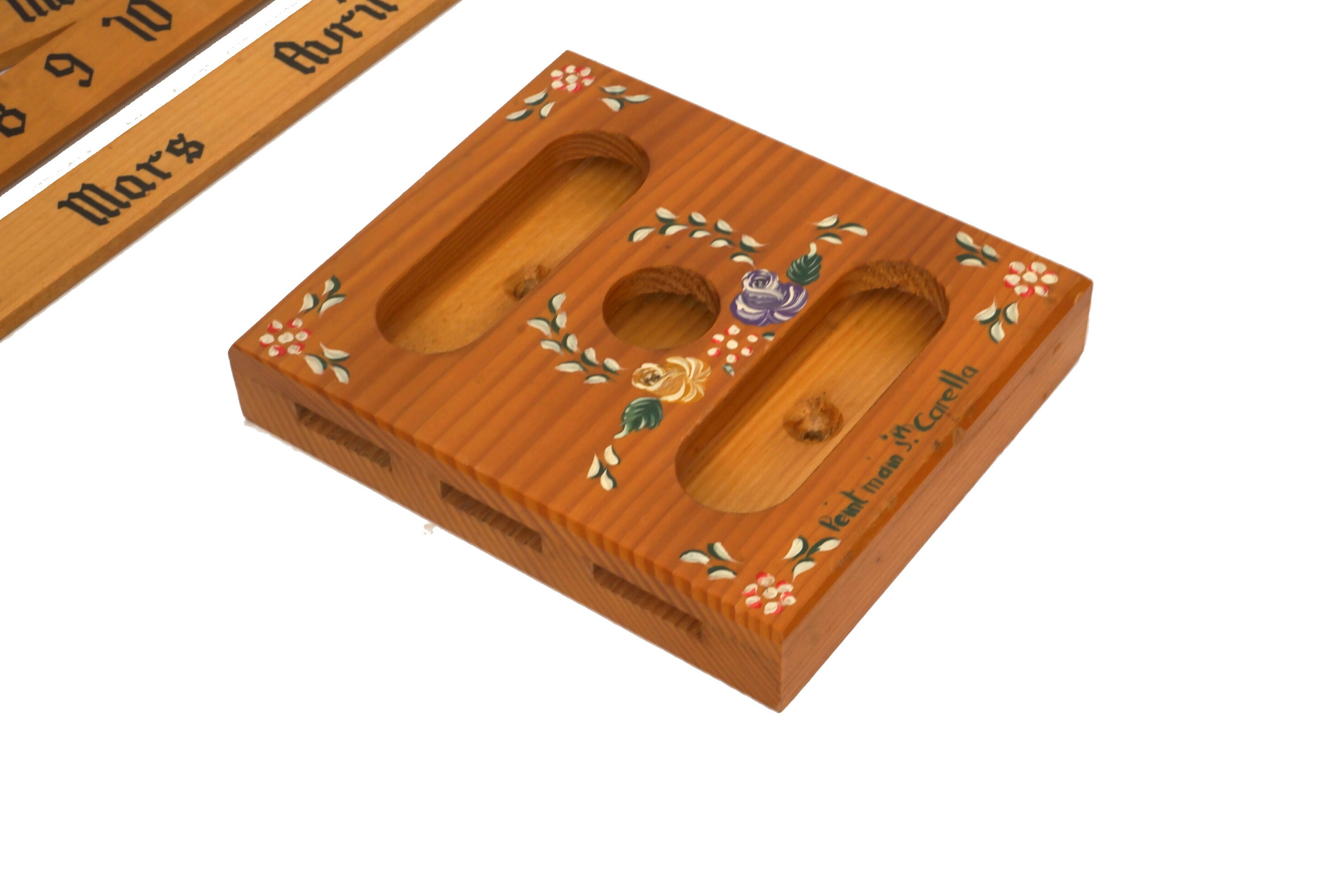 French Wooden Sliding Perpetual Calendar, Vintage Folk Art Decor