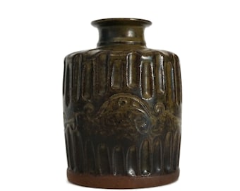 Petit vase en poterie d'art 1970s, Céramique française Moderniste