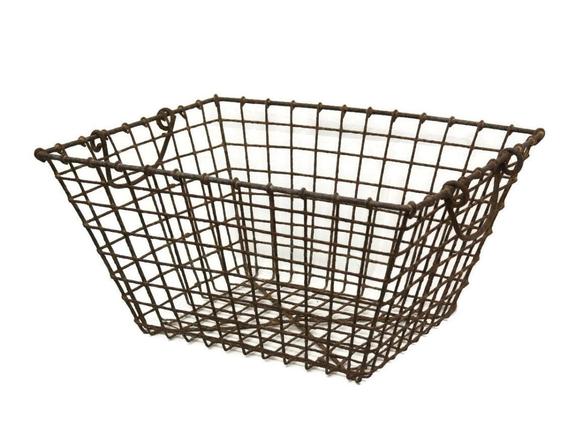 Industrial Antique Metal Locker Basket. Rustic French Mussel Basket.