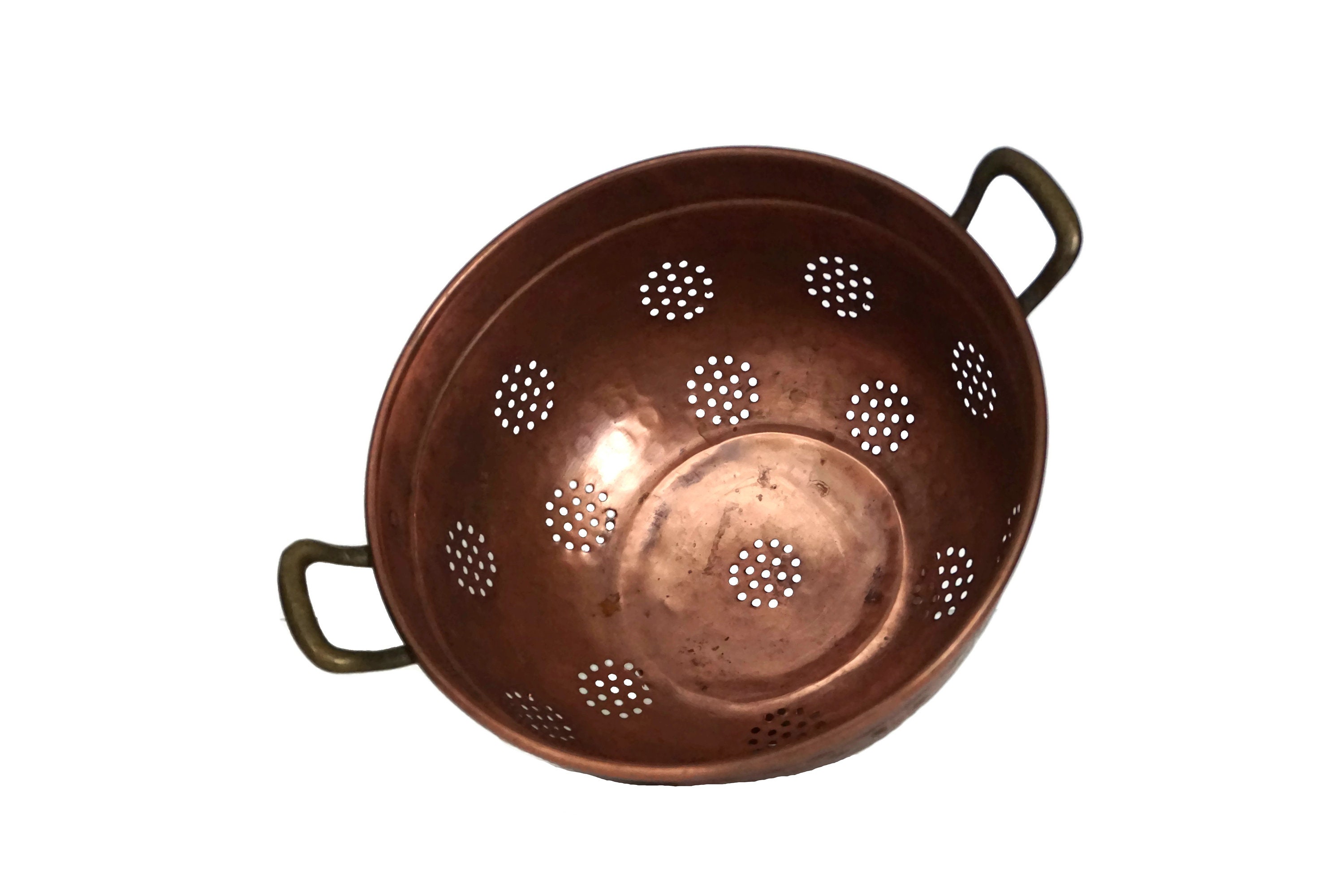 Vintage French Copper Colander, Rustic Kitchen Decor