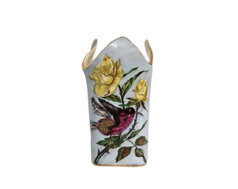 Antique French Porcelain Vase with Hand Painted Hummingbird and Yellow Roses