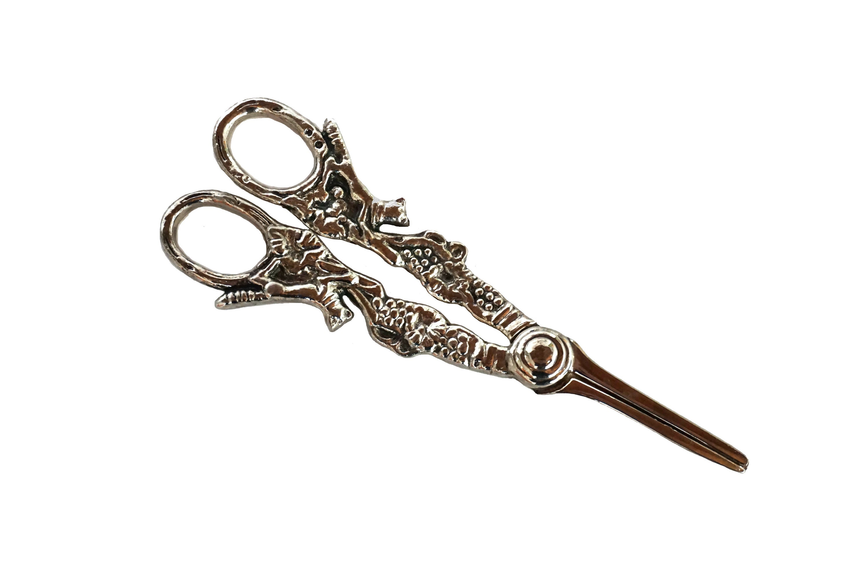 French Grape Scissors, Silver Plate Metal with Vine Leaf Handles