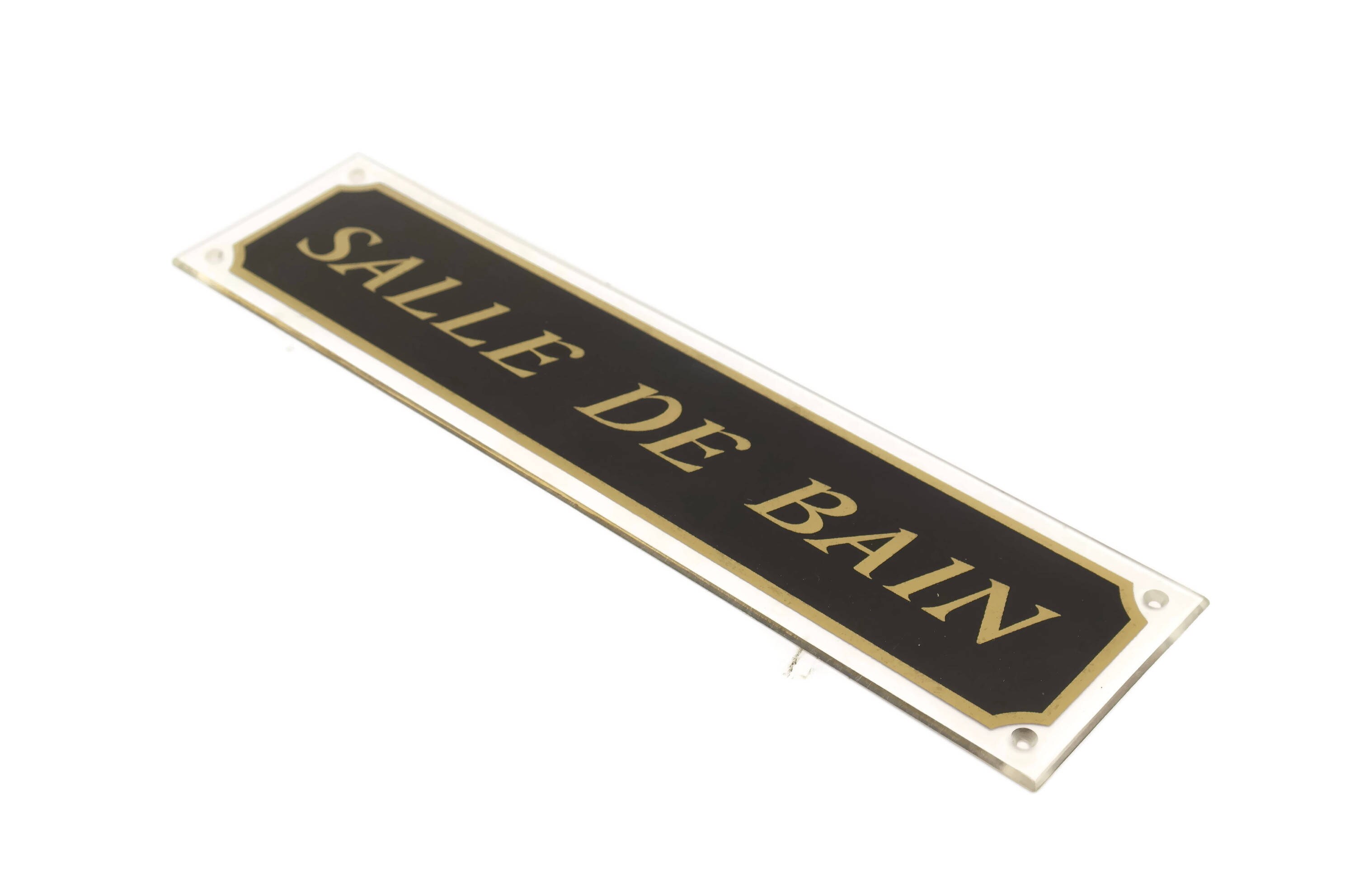 French Bathroom Door Sign. Vintage Black and Gold Salle de Bain Sign.