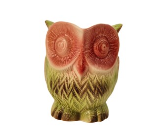 French Vintage Majolica Owl Pitcher, Luneville Ceramic Figural Animal Water Jug