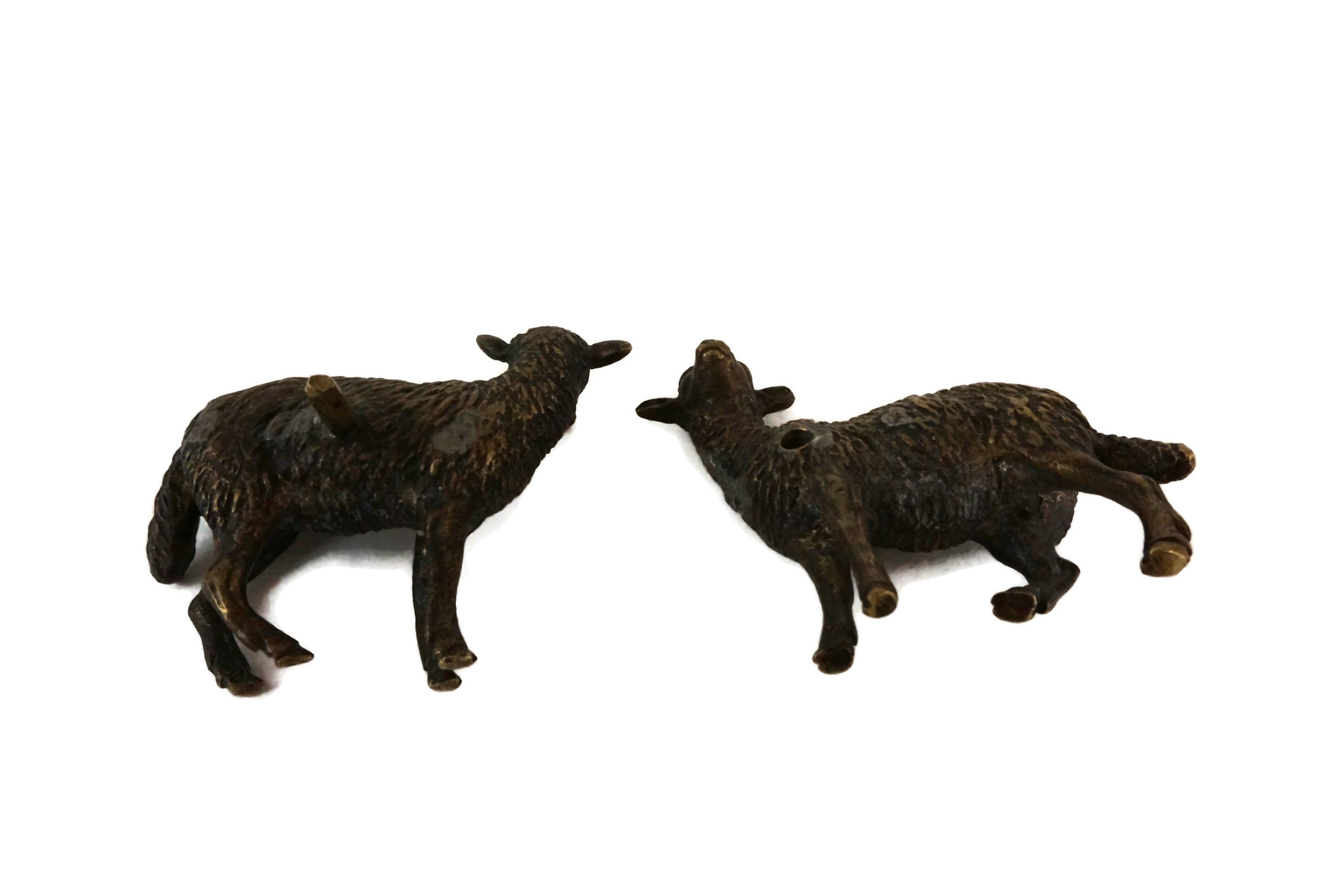 Antique French Brass Sheep Figurines, Miniature Farm Animal
