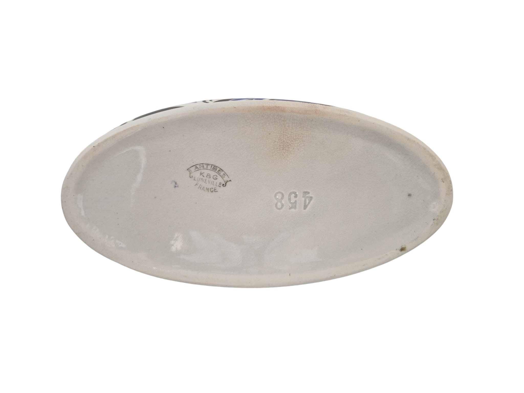 French Art Deco Ceramic Planter with Blue Bell Flowers by K&G Luneville