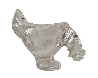 French Crystal Rooster Candy Dish by Cristal Art de Vannes, Glass Chicken Figure Coin Tray