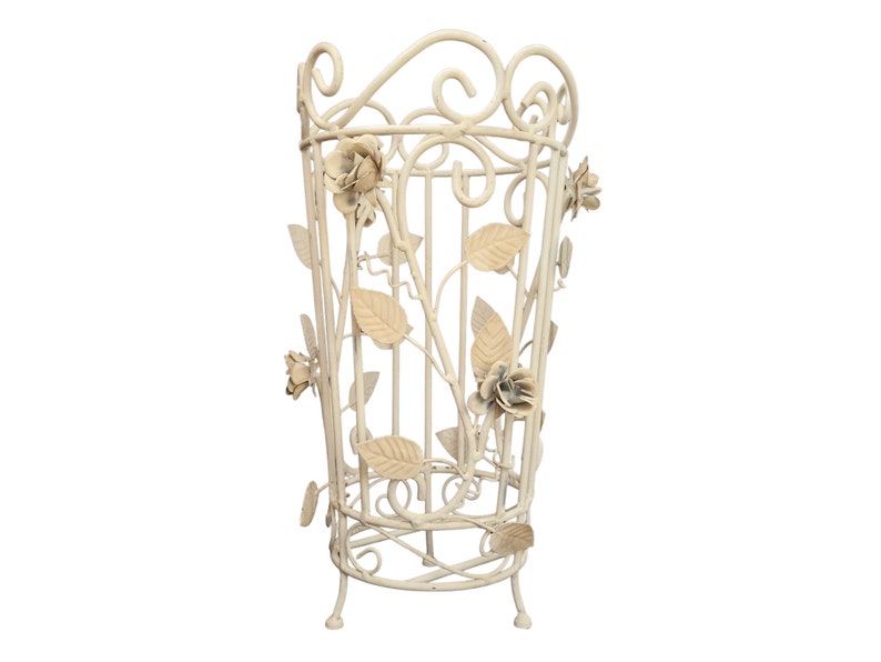 Wrought Iron Umbrella Stand With Tole Rose Flowers Shabby Etsy