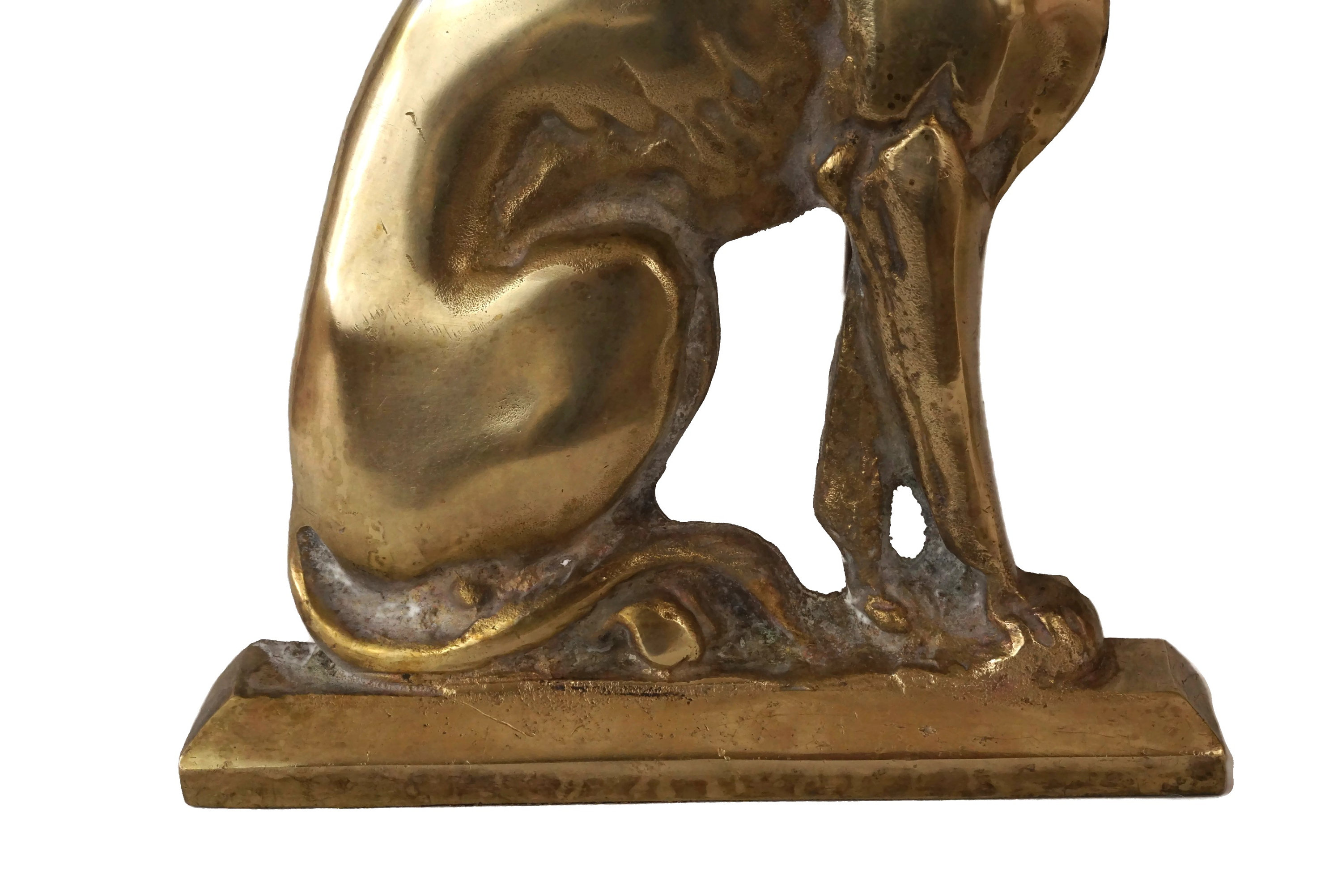 Antique French Bronze Dog Andirons, Pair of Animal Figure Firedogs