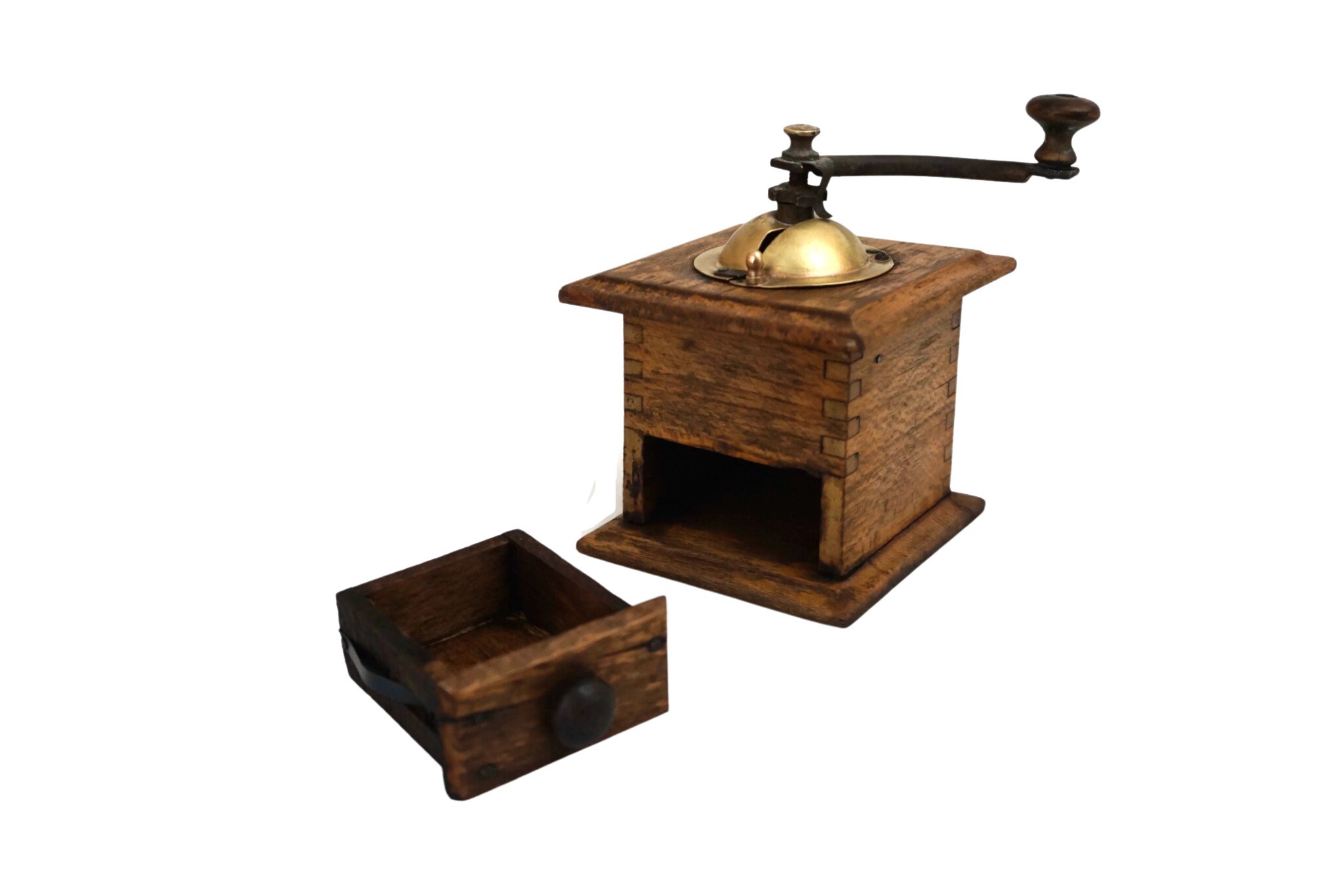 Antique French Pepper Grinder, Rustic Wooden Kitchen Spice Mill