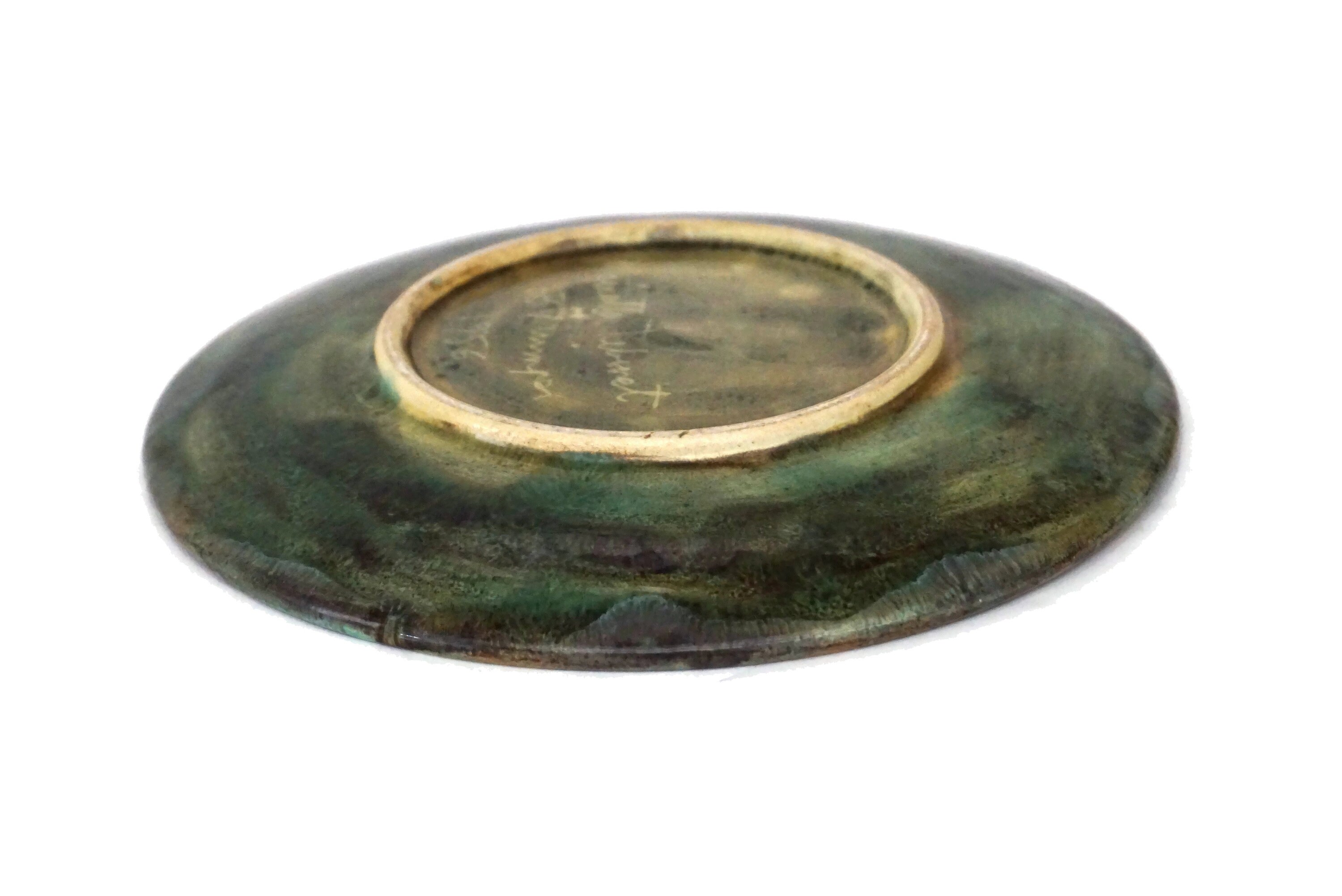 Vintage 1960s French Pottery Plate with Flowers, Marietta Taburet