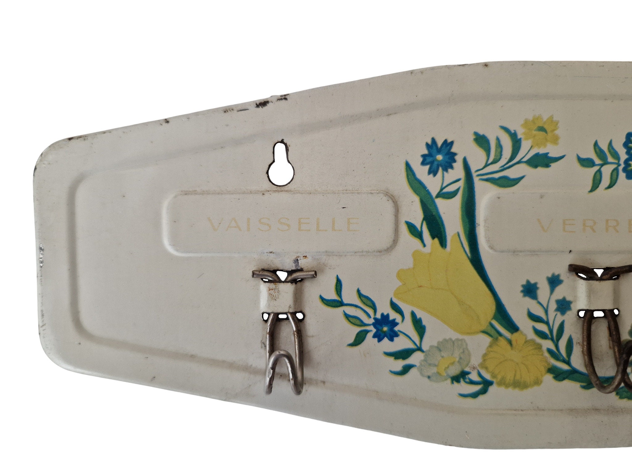 Mid Century French Dish Towel Holder, Shabby Vintage Kitchen Tea Cloth