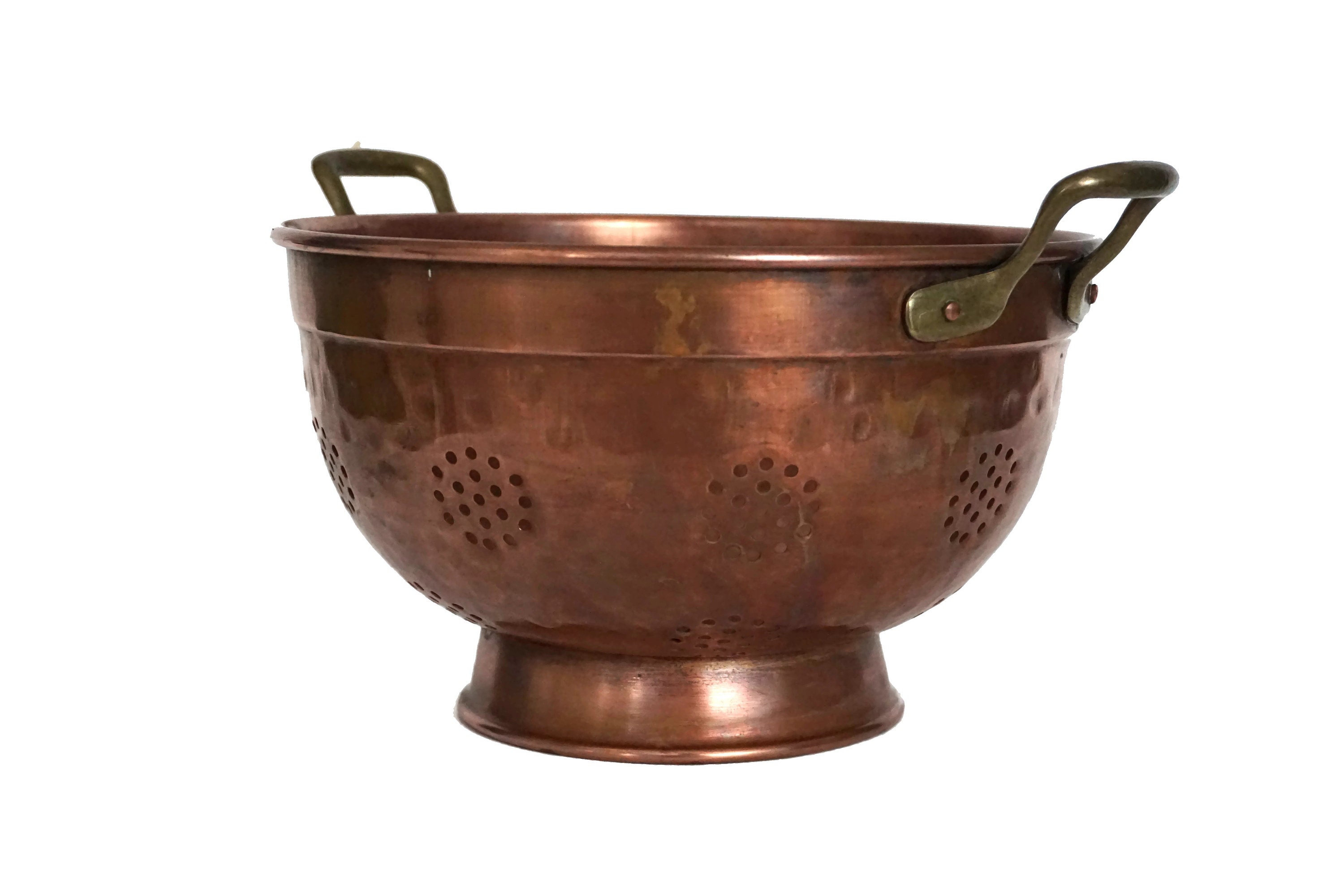 Vintage French Copper Colander, Rustic Kitchen Decor