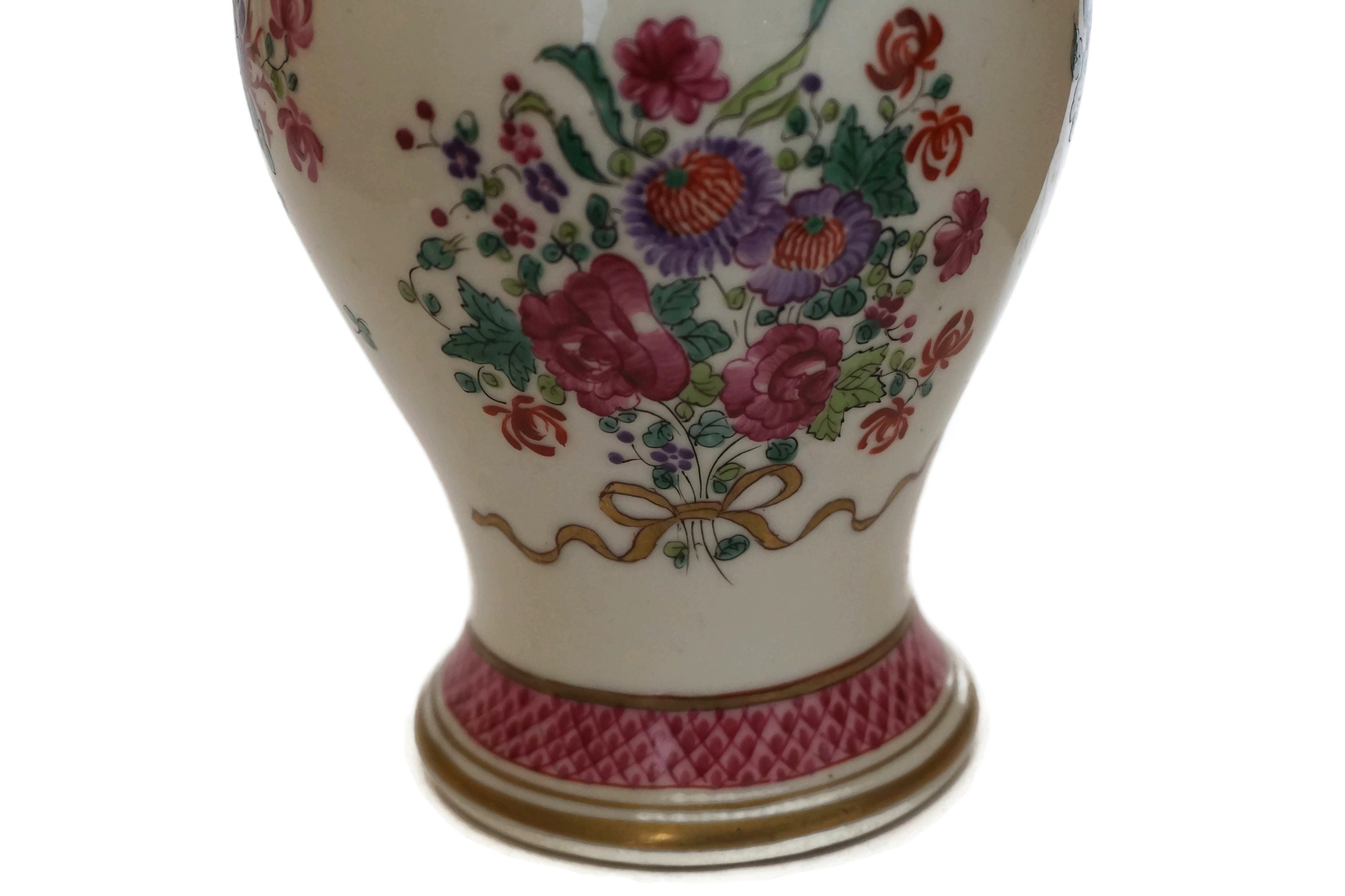 Antique French Porcelain Vase with Hand Painted Flowers By Edme Samson