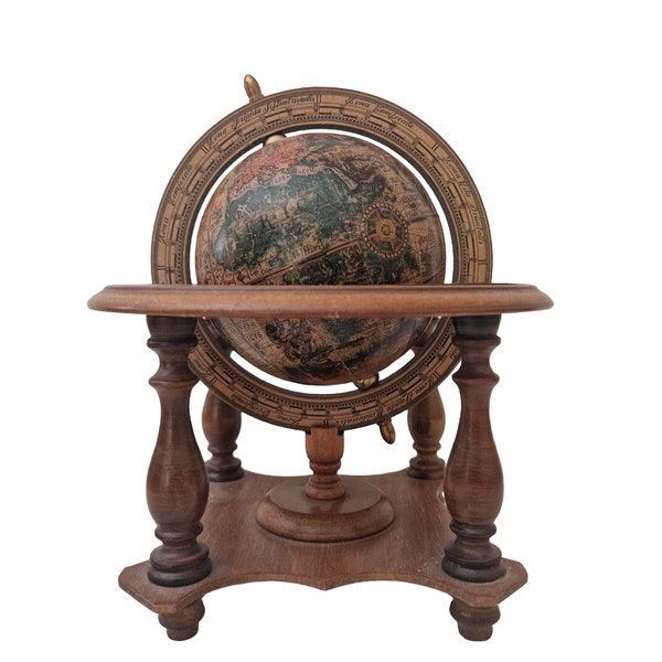 Old World Globe with Zodiac Signs and Wooden Stand, Mid Century Astrological Decor