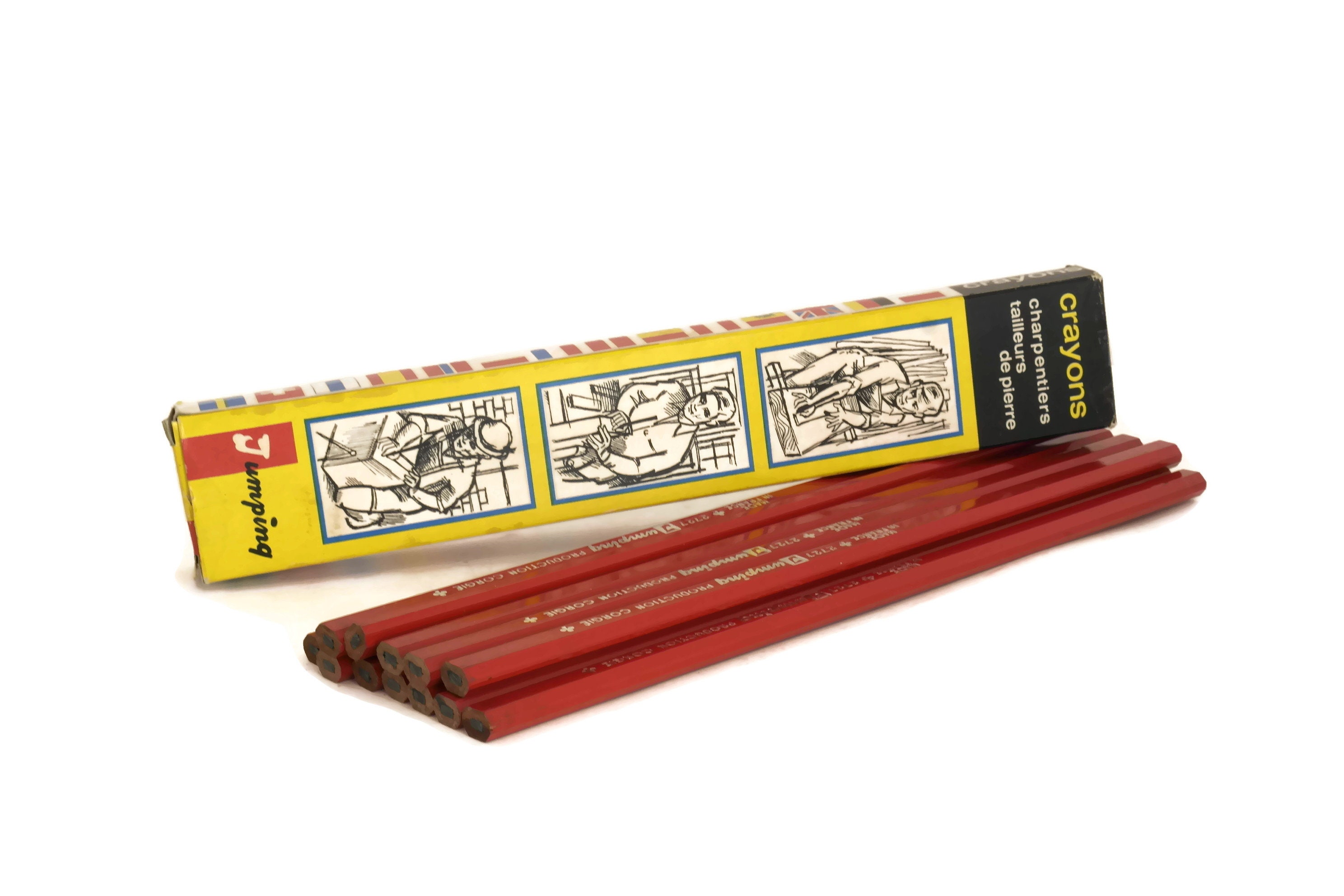 Vintage Carpenter Pencils. Set of 12 French Graphite Wooden Pencils. Stone Cutter Accessories