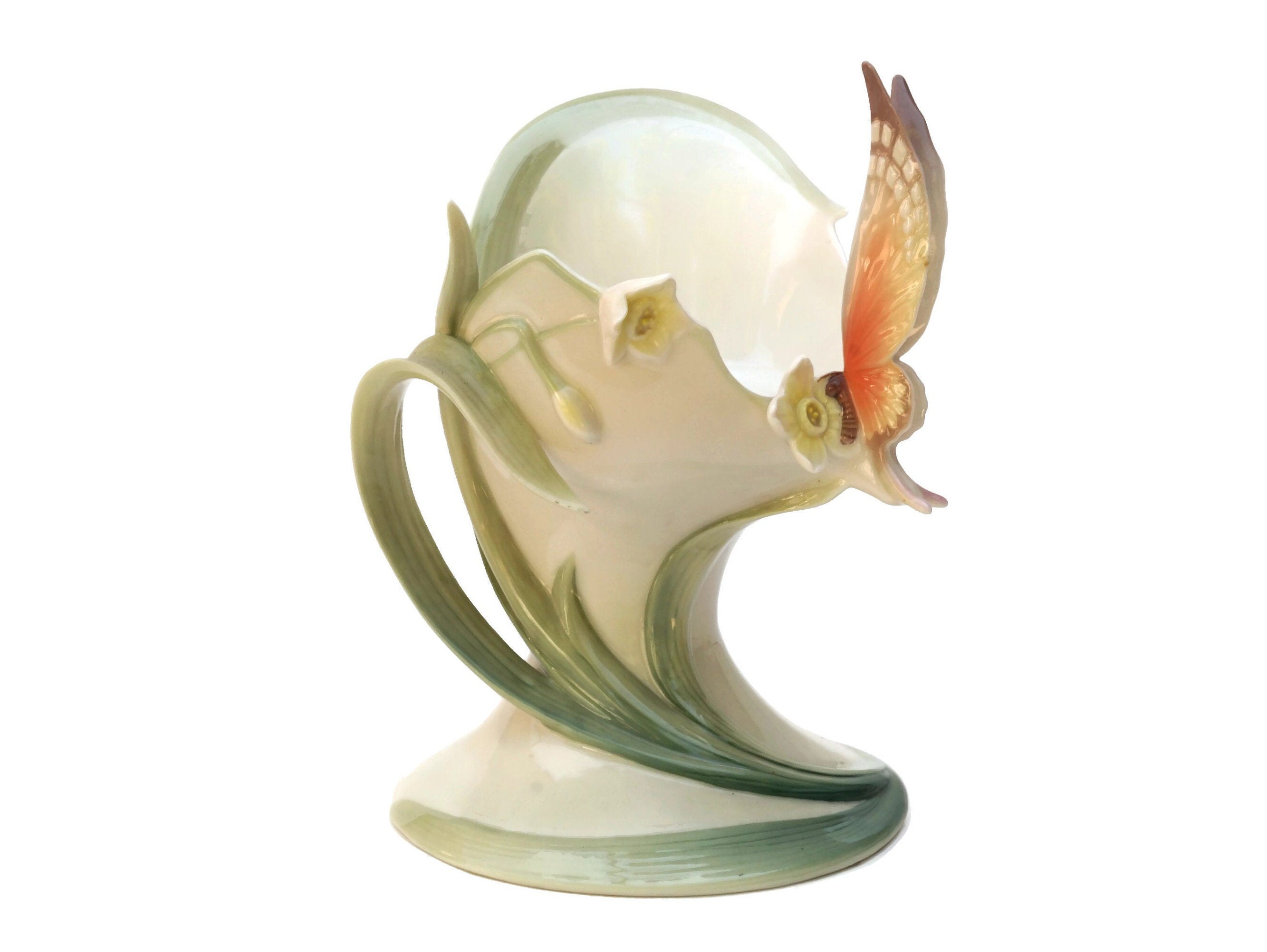 Franz Porcelain Tealight Candle Holder, Vintage Majolica Butterfly