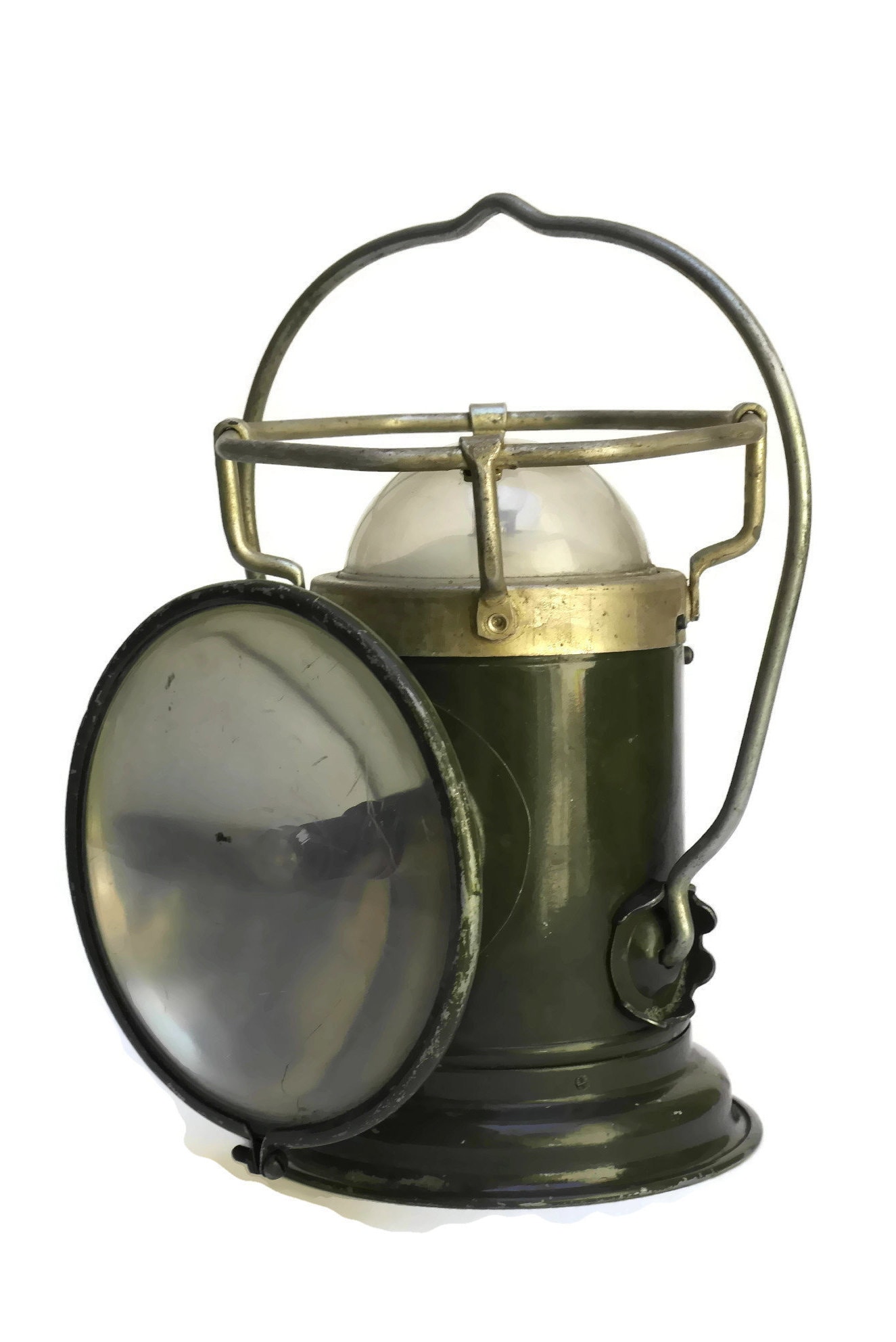 WW2 Military Torch Lantern, Vintage French Industrial Lamp