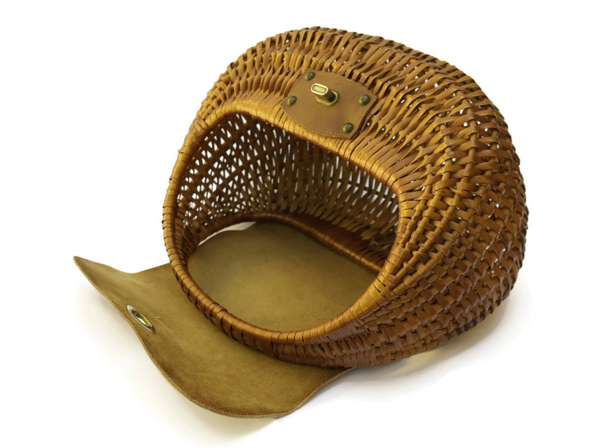 Vintage Leather and Cane Basket Purse. Boho Wicker Basket Bag.