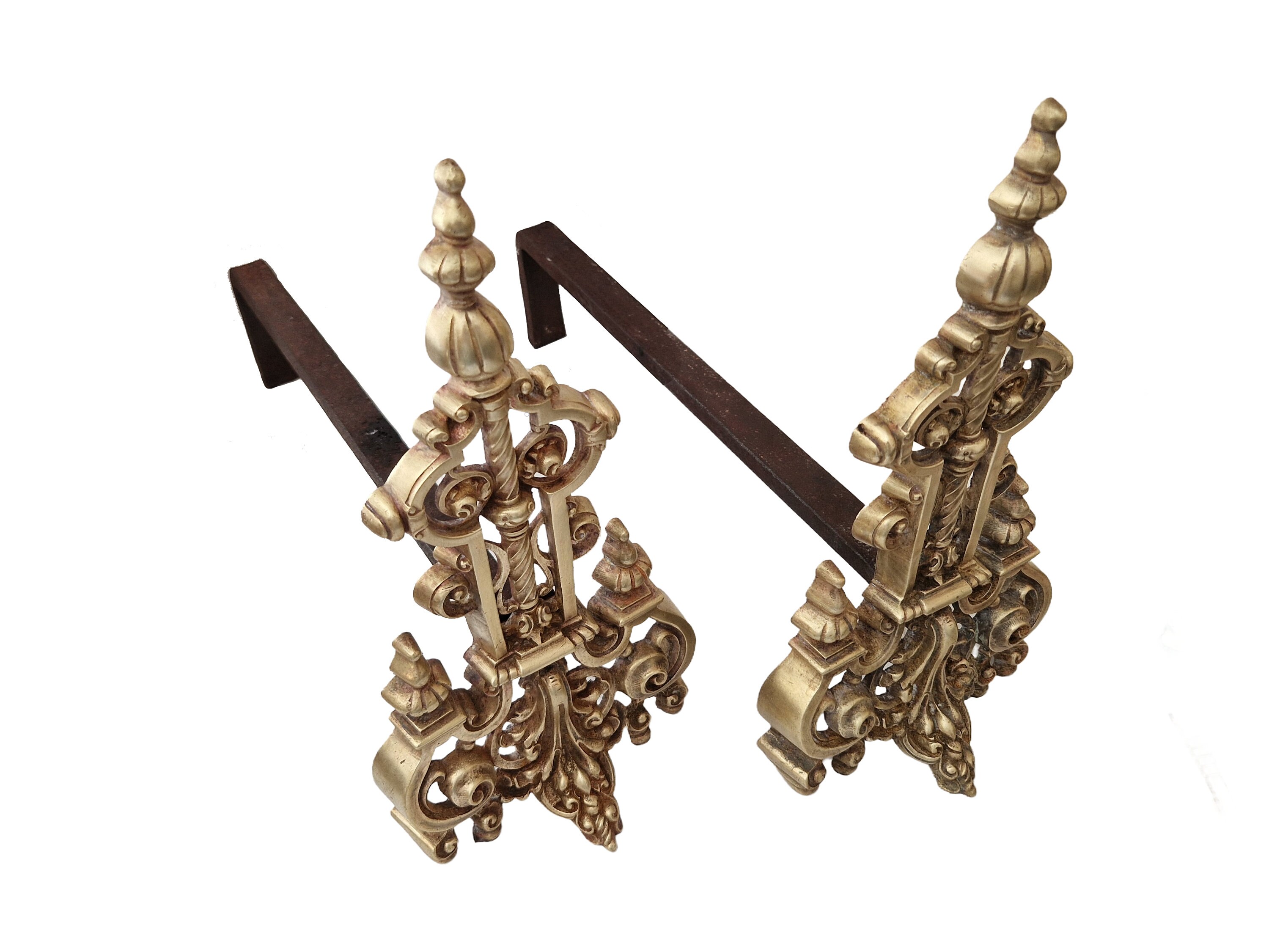 Antique French Brass Fireplace A Pair, 19th Century Provincial