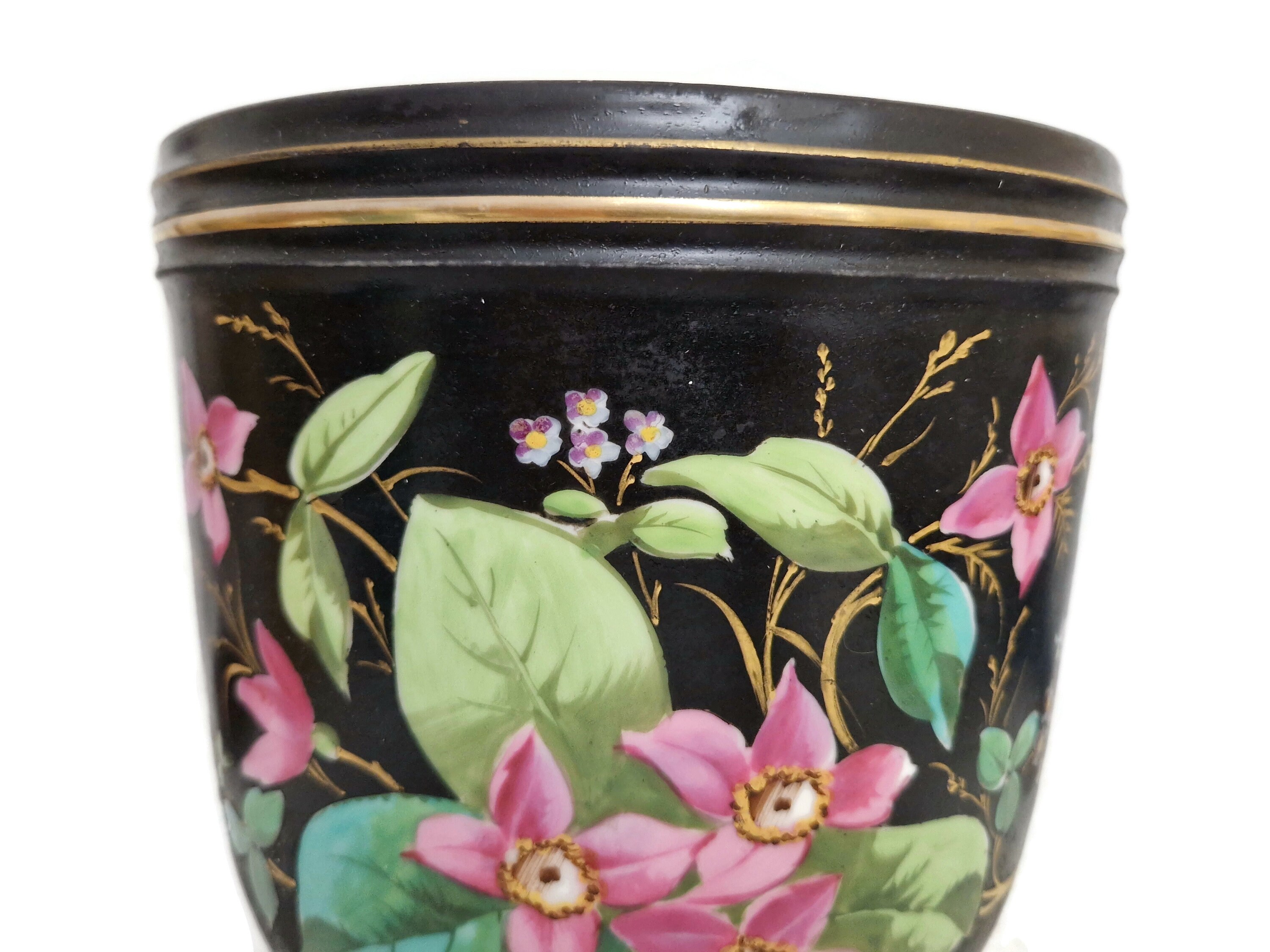 Antique French Porcelain Planter with Hand Painted Flowers, 19th