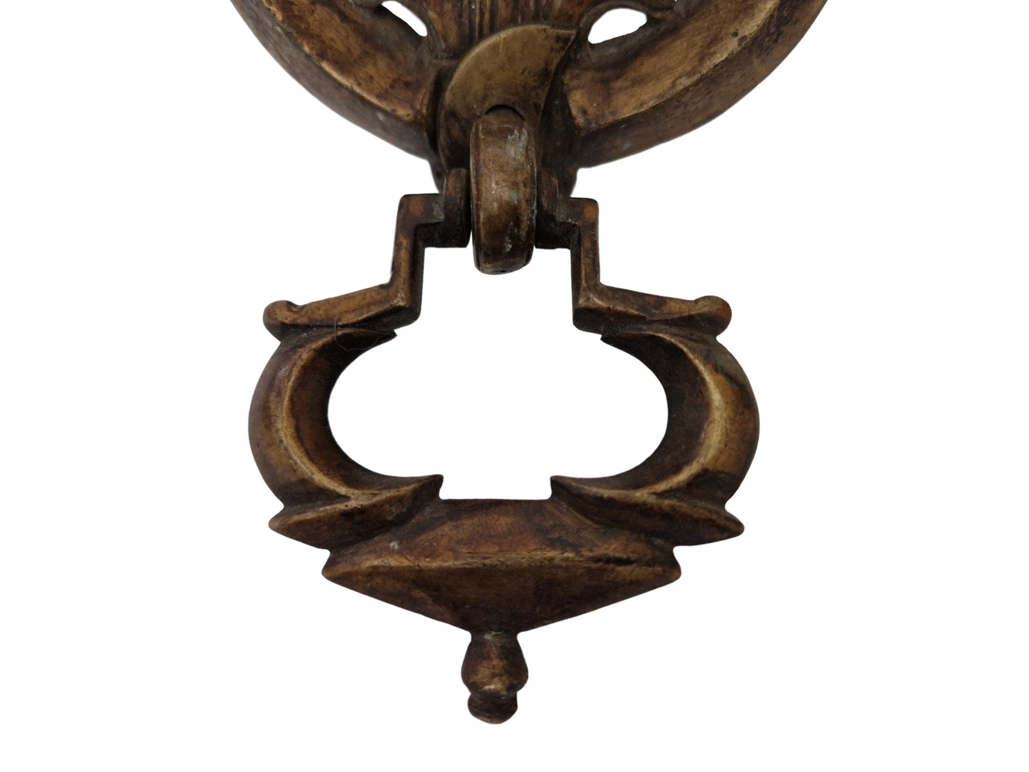 Antique Moroccan Bronze Door Knocker with Crescent Moon and Flower