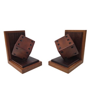 Art Deco Wooden Dice Bookends Pair, French Office and Desk Decor, Gift for Him image 7