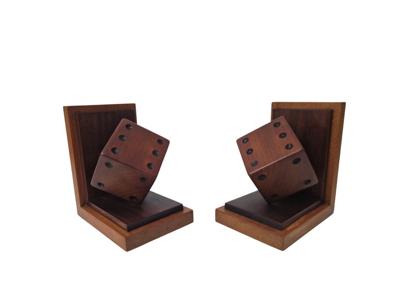 Art Deco Wooden Dice Bookends Pair, French Office and Desk Decor, Gift for Him image 7