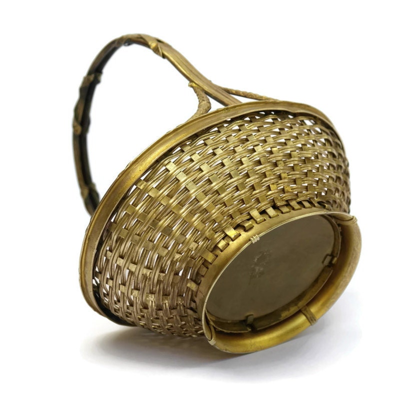 French Antique Ring Dish. French Porcelain and Gold Basket. Miniature Basket Coin Dish.