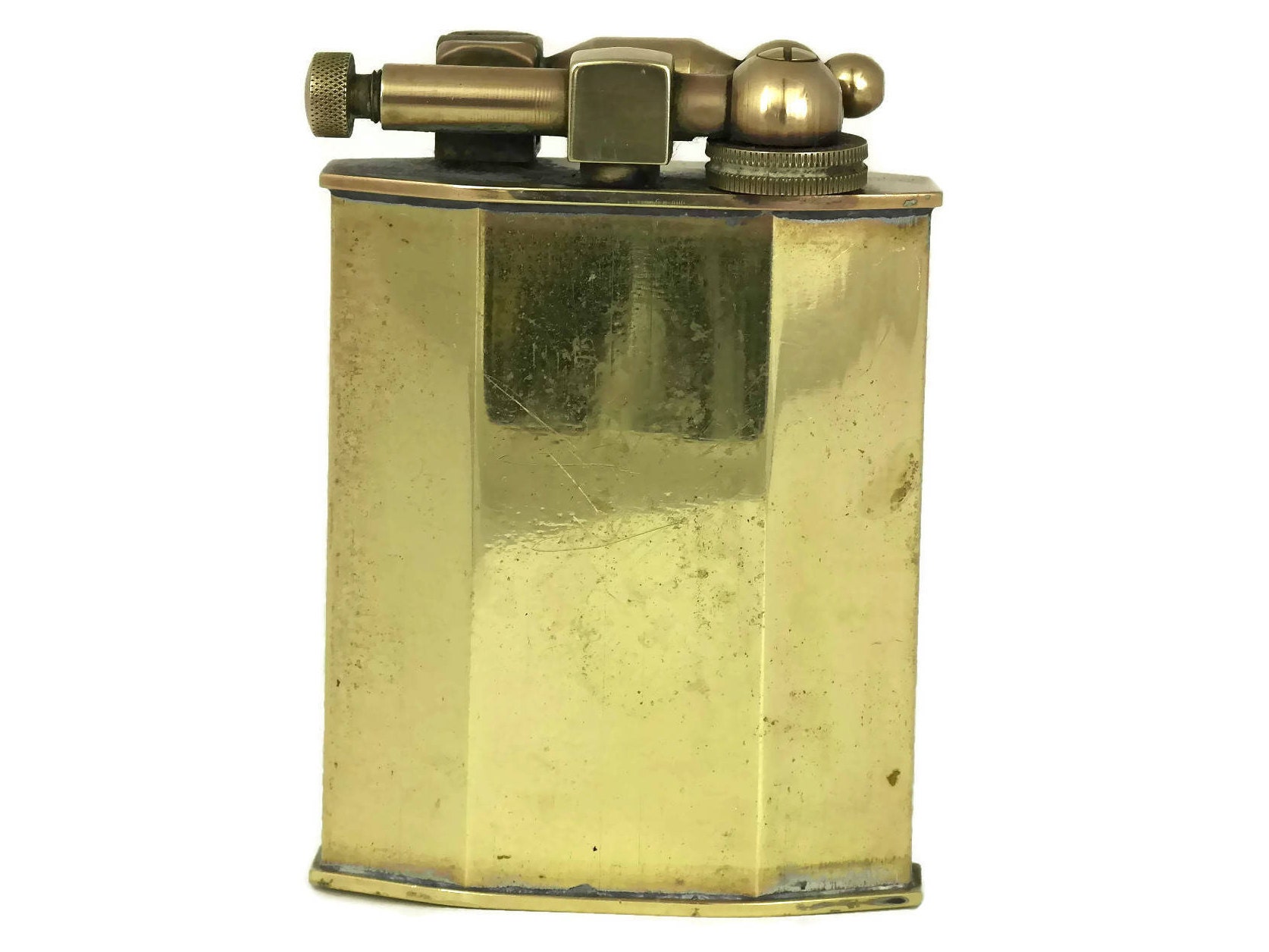 RESERVED.Antique Brass Lighter. Large French Petrol Table Lighter